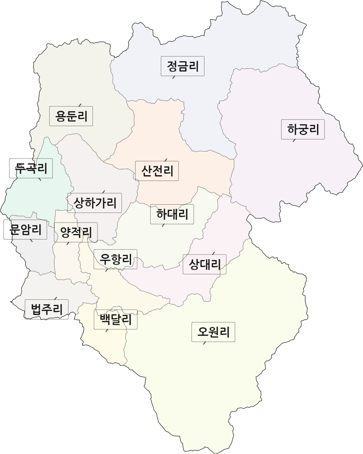 강원특별자치도 횡성군 우천면 법정동 리 구분 행정구역 경계 지도