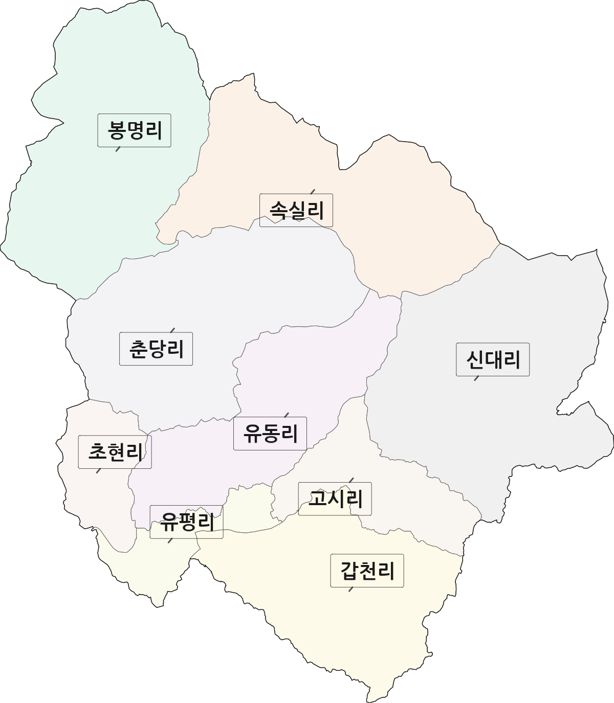 강원특별자치도 횡성군 청일면 법정동 리 구분 행정구역 경계 지도