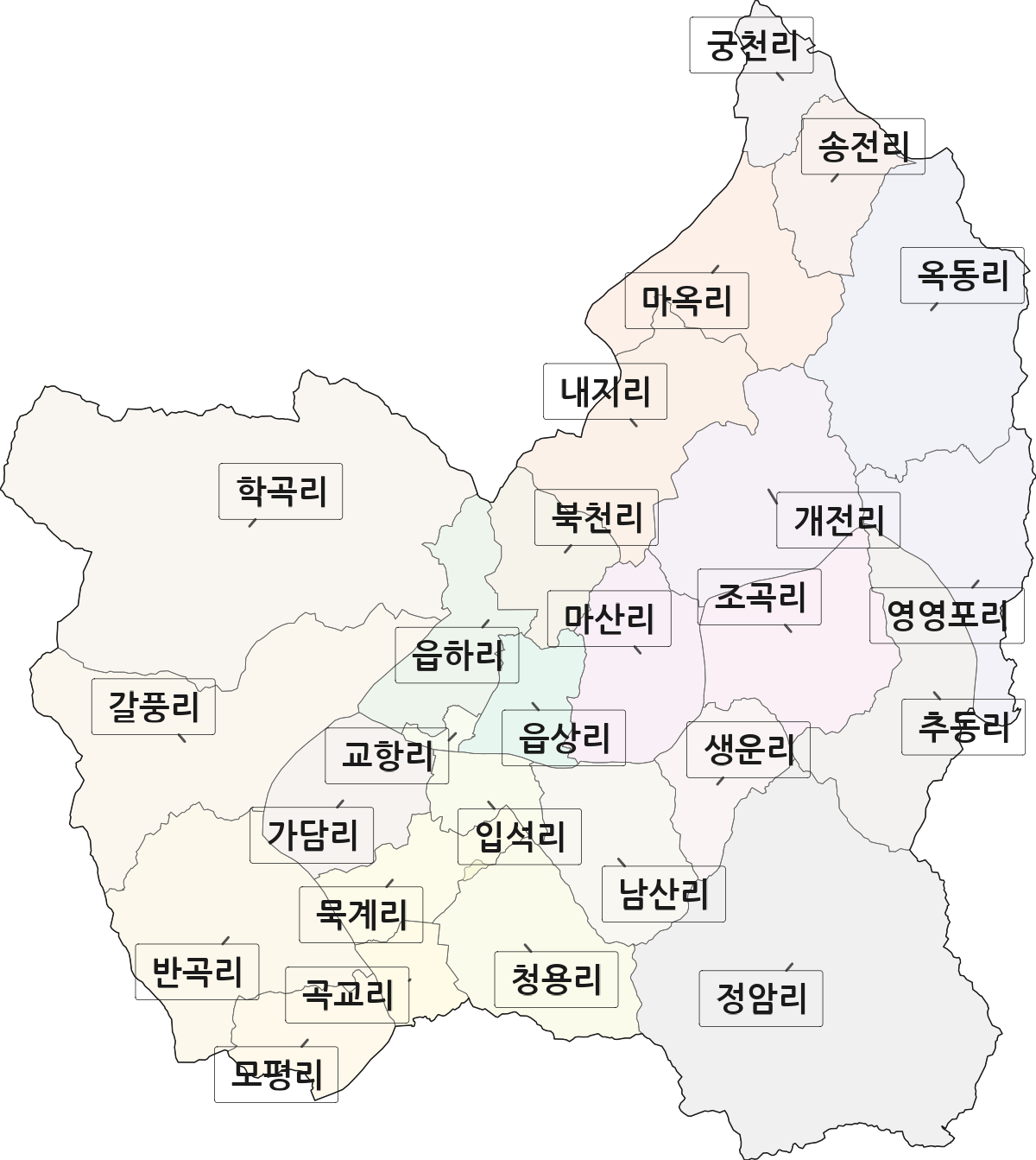 강원특별자치도 횡성군 횡성읍 법정동 리 구분 행정구역 경계 지도