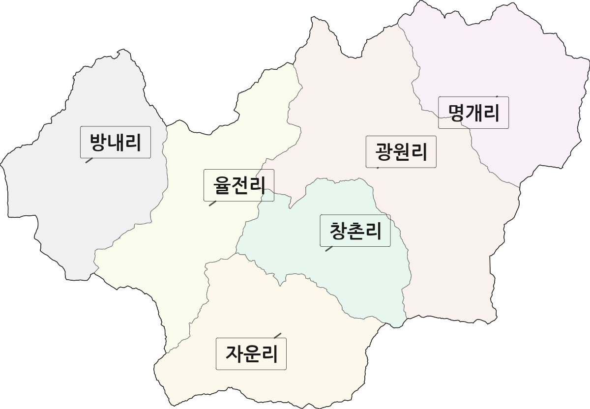 강원특별자치도 홍천군 내면 법정동 리 구분 행정구역 경계 지도