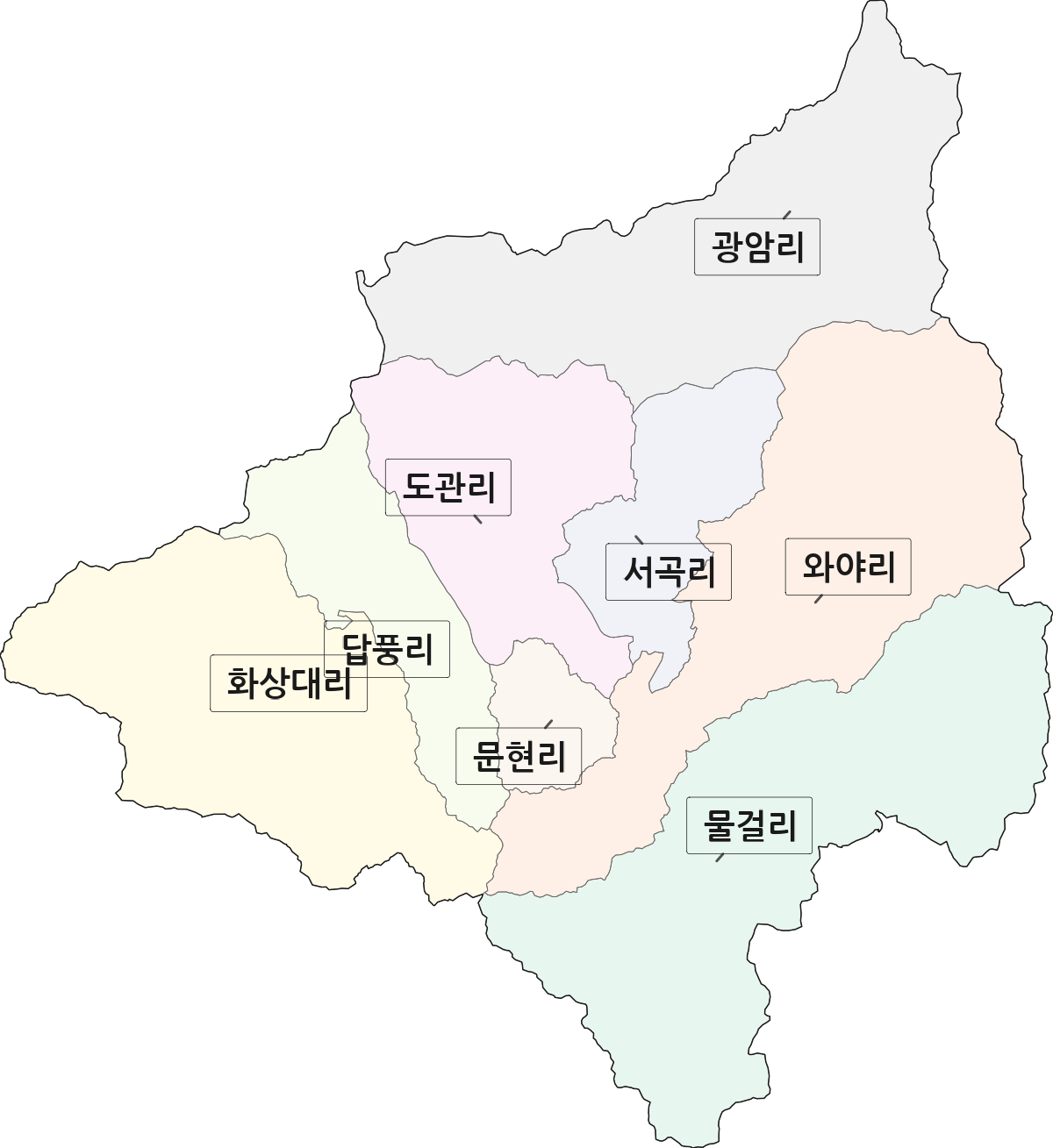 강원특별자치도 홍천군 내촌면 법정동 리 구분 행정구역 경계 지도