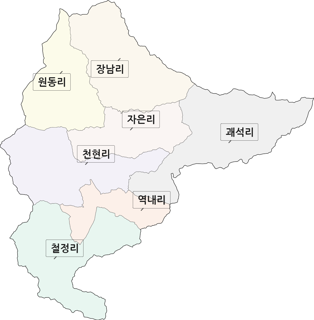 강원특별자치도 홍천군 두촌면 법정동 리 구분 행정구역 경계 지도