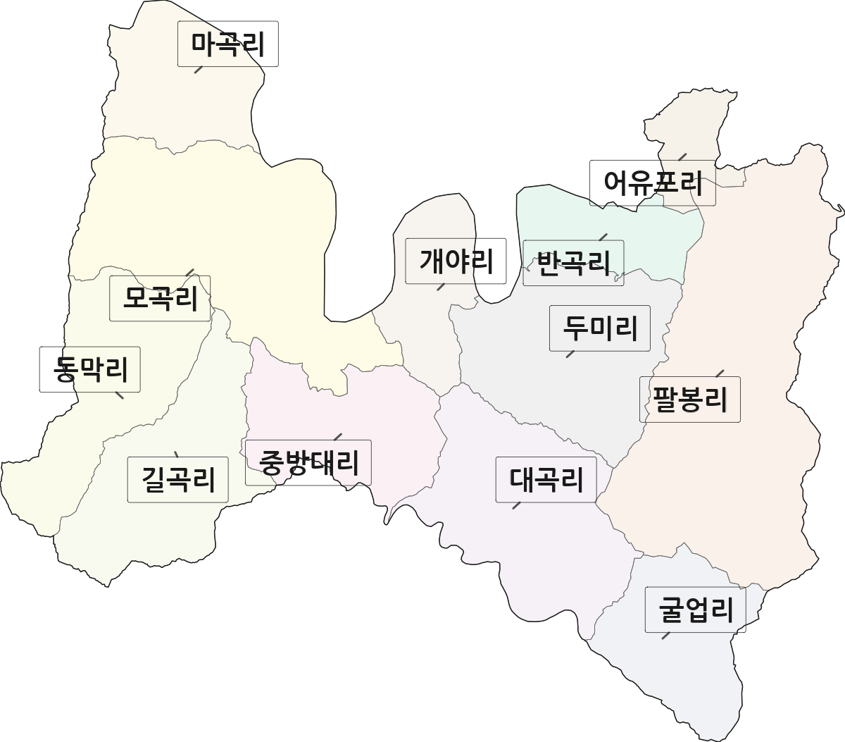 강원특별자치도 홍천군 서면 법정동 리 구분 행정구역 경계 지도