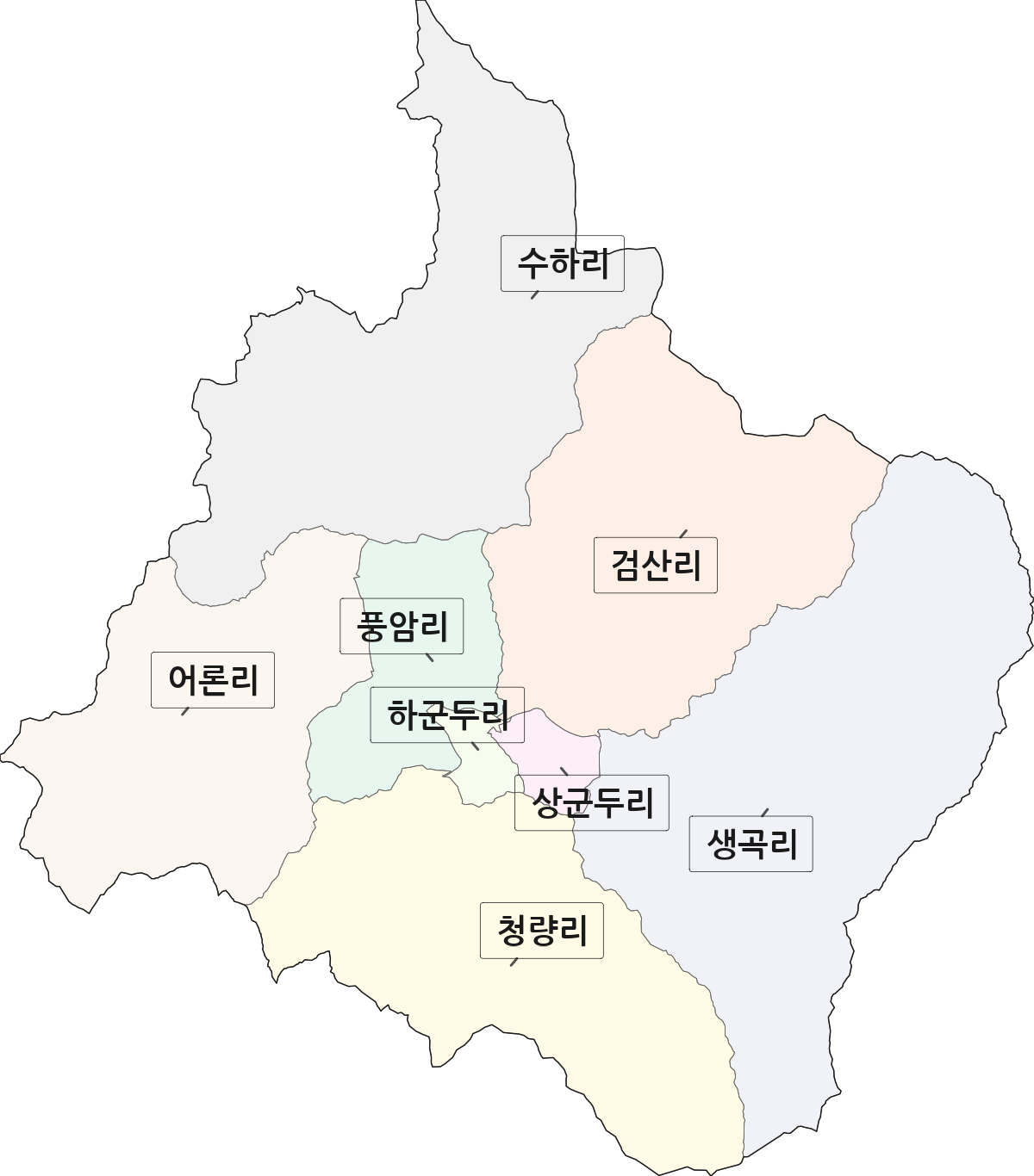 강원특별자치도 홍천군 서석면 법정동 리 구분 행정구역 경계 지도