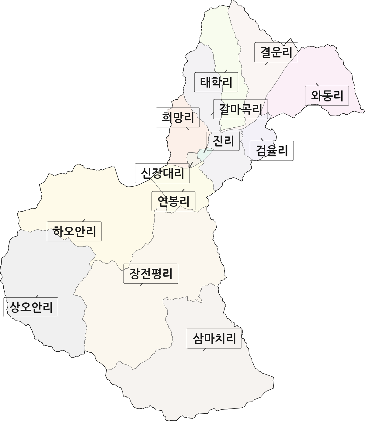 강원특별자치도 홍천군 홍천읍 법정동 리 구분 행정구역 경계 지도