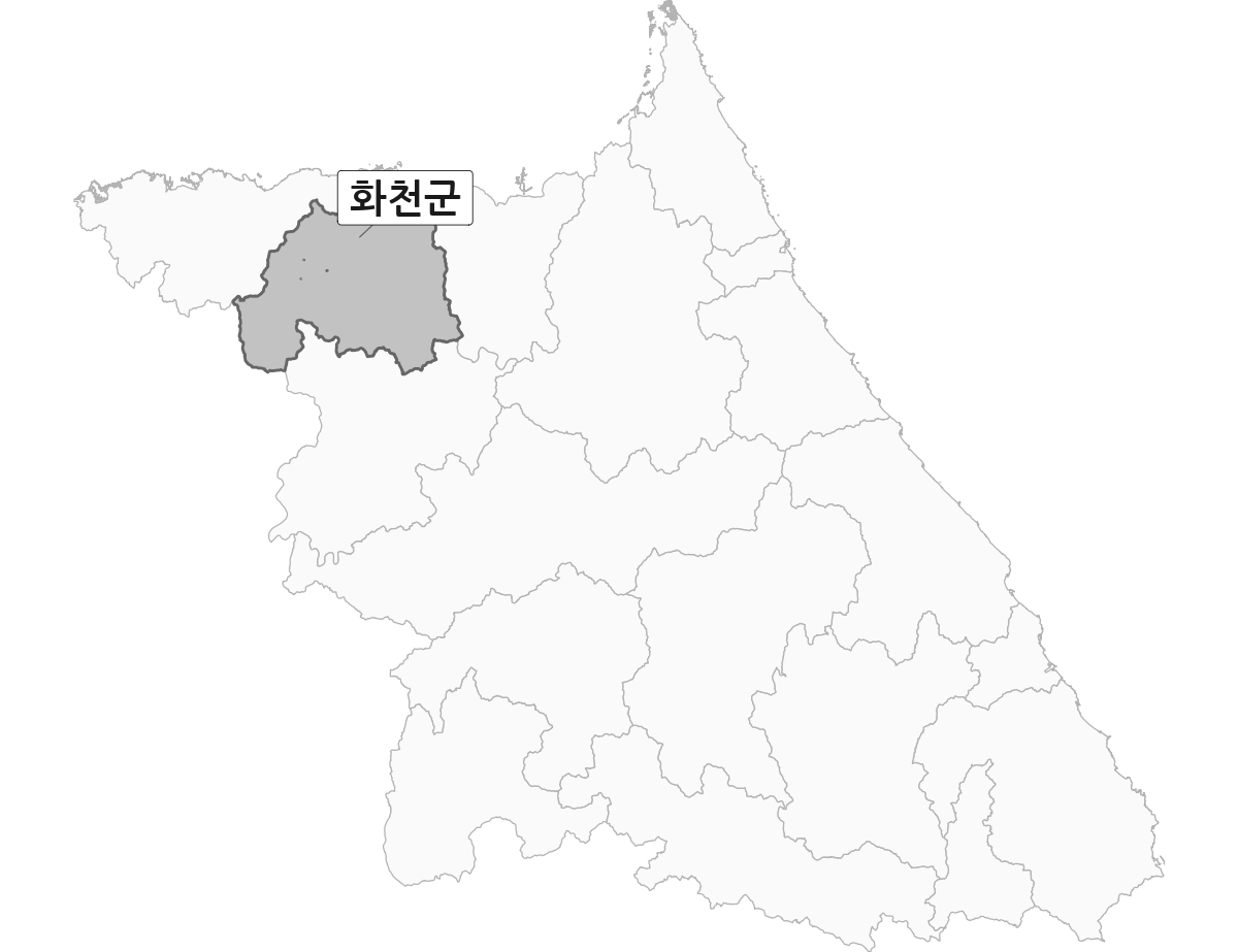 강원특별자치도 범위 내 화천군 행정구역 경계 지도