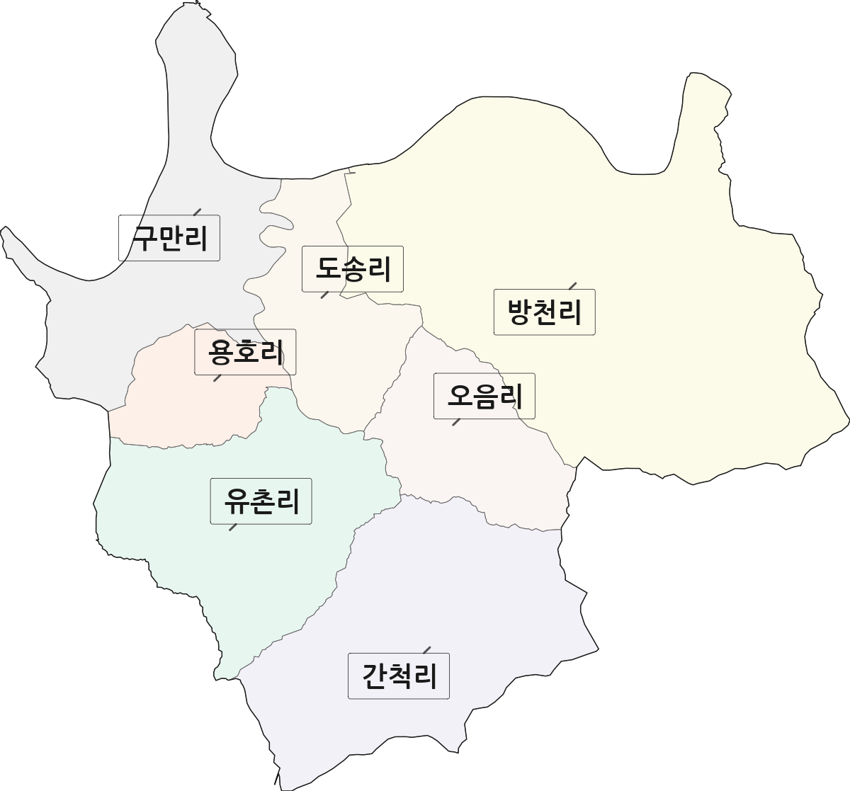 강원특별자치도 화천군 간동면 법정동 리 구분 행정구역 경계 지도