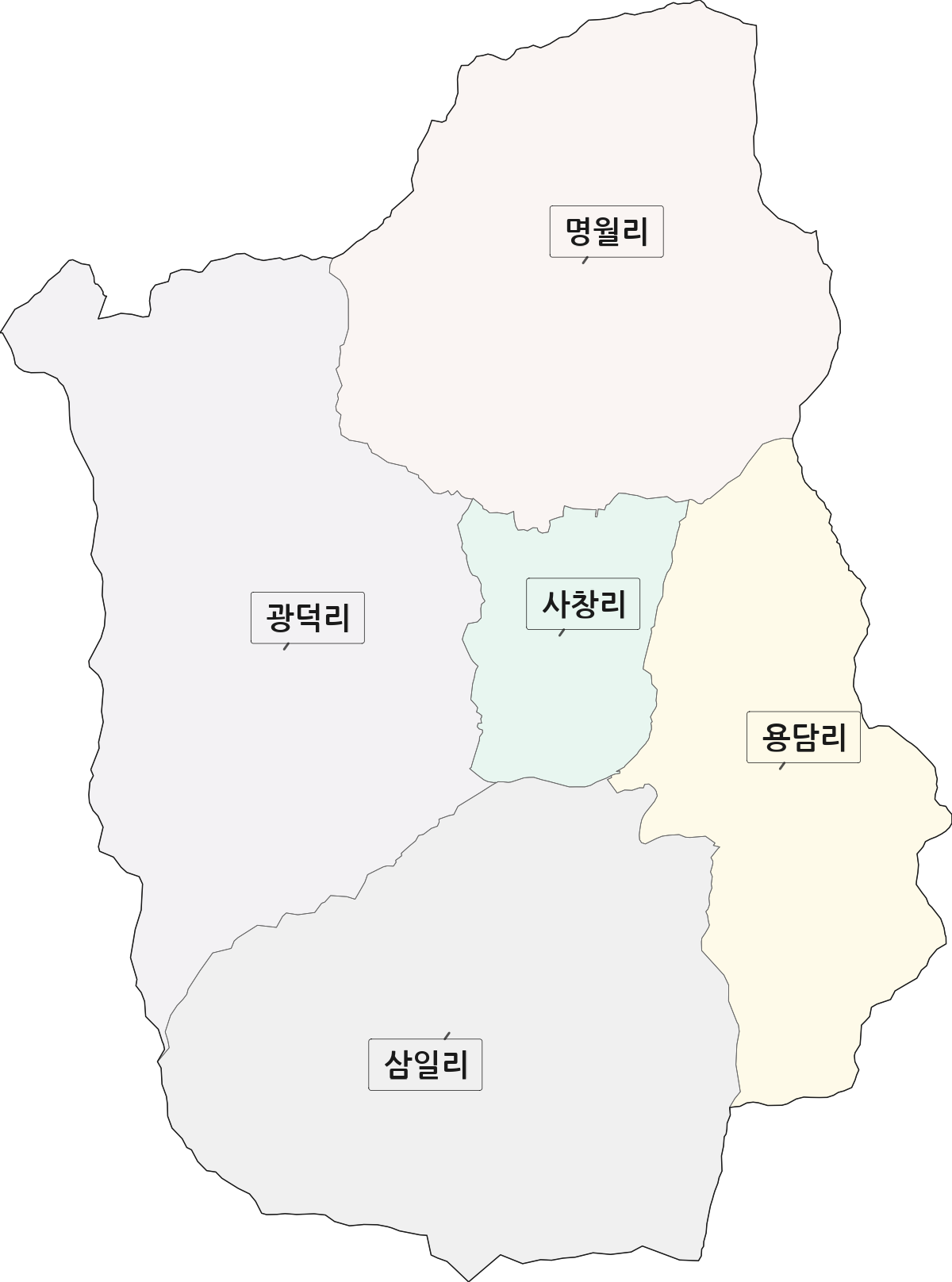 강원특별자치도 화천군 사내면 법정동 리 구분 행정구역 경계 지도
