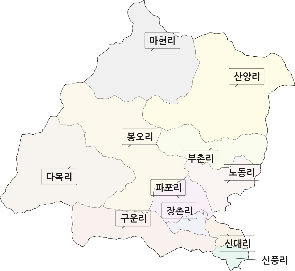 강원특별자치도 화천군 상서면 법정동 리 구분 행정구역 경계 지도