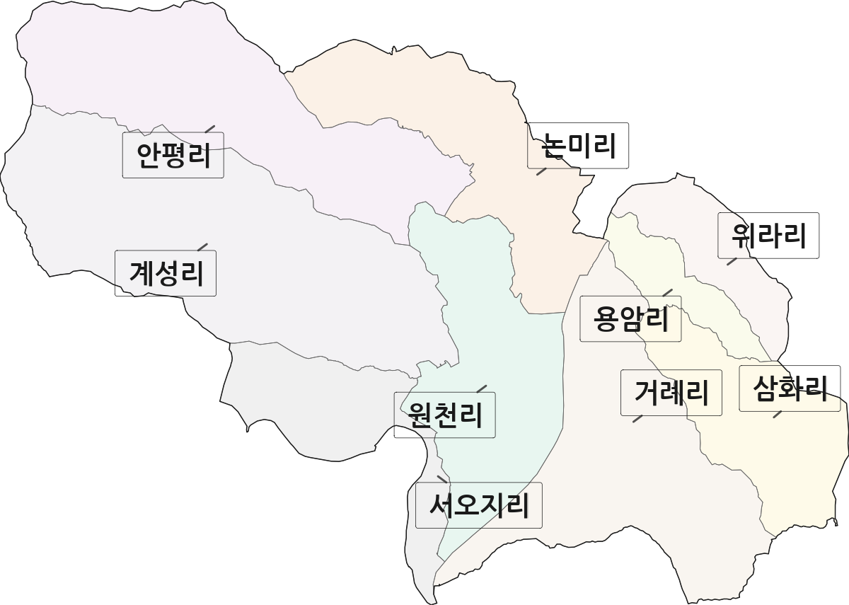 강원특별자치도 화천군 하남면 법정동 리 구분 행정구역 경계 지도