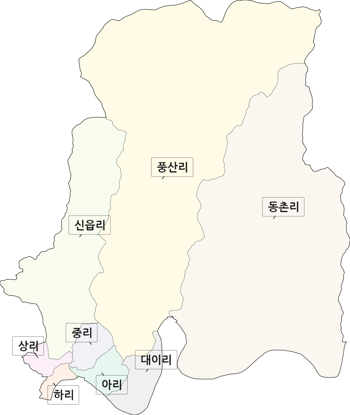 강원특별자치도 화천군 화천읍 법정동 리 구분 행정구역 경계 지도