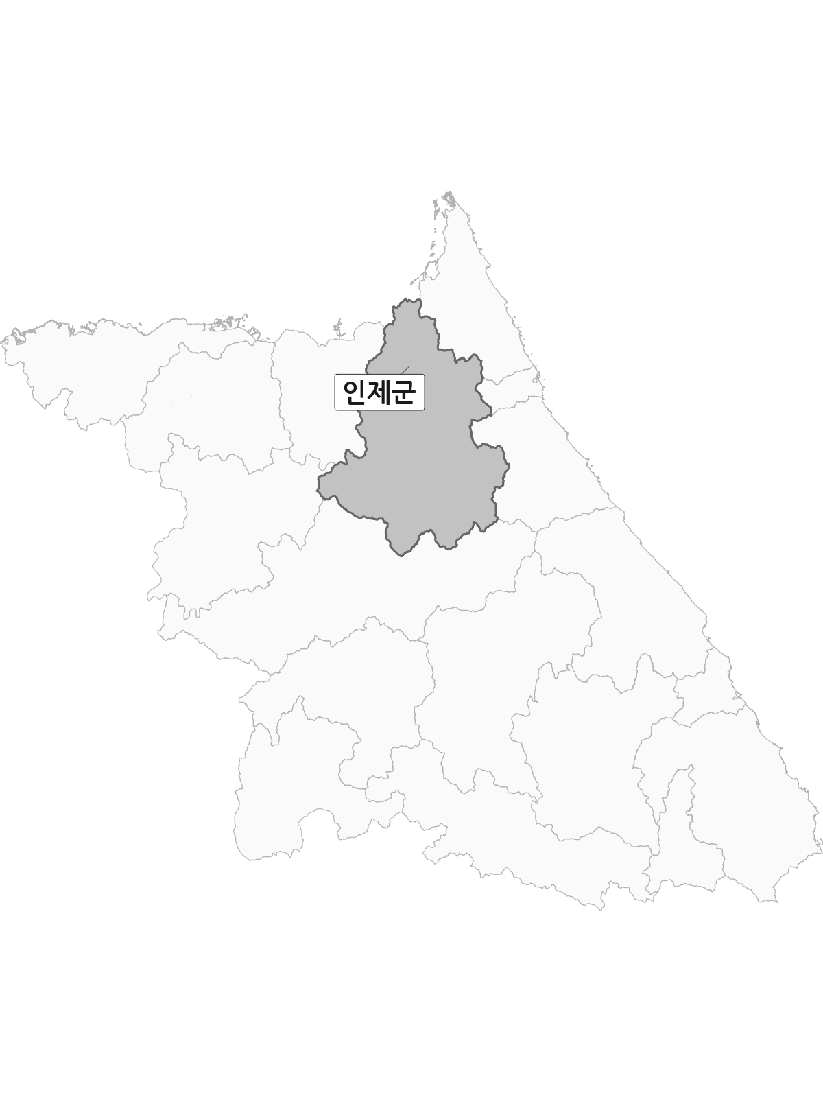 강원특별자치도 범위 내 인제군 행정구역 경계 지도