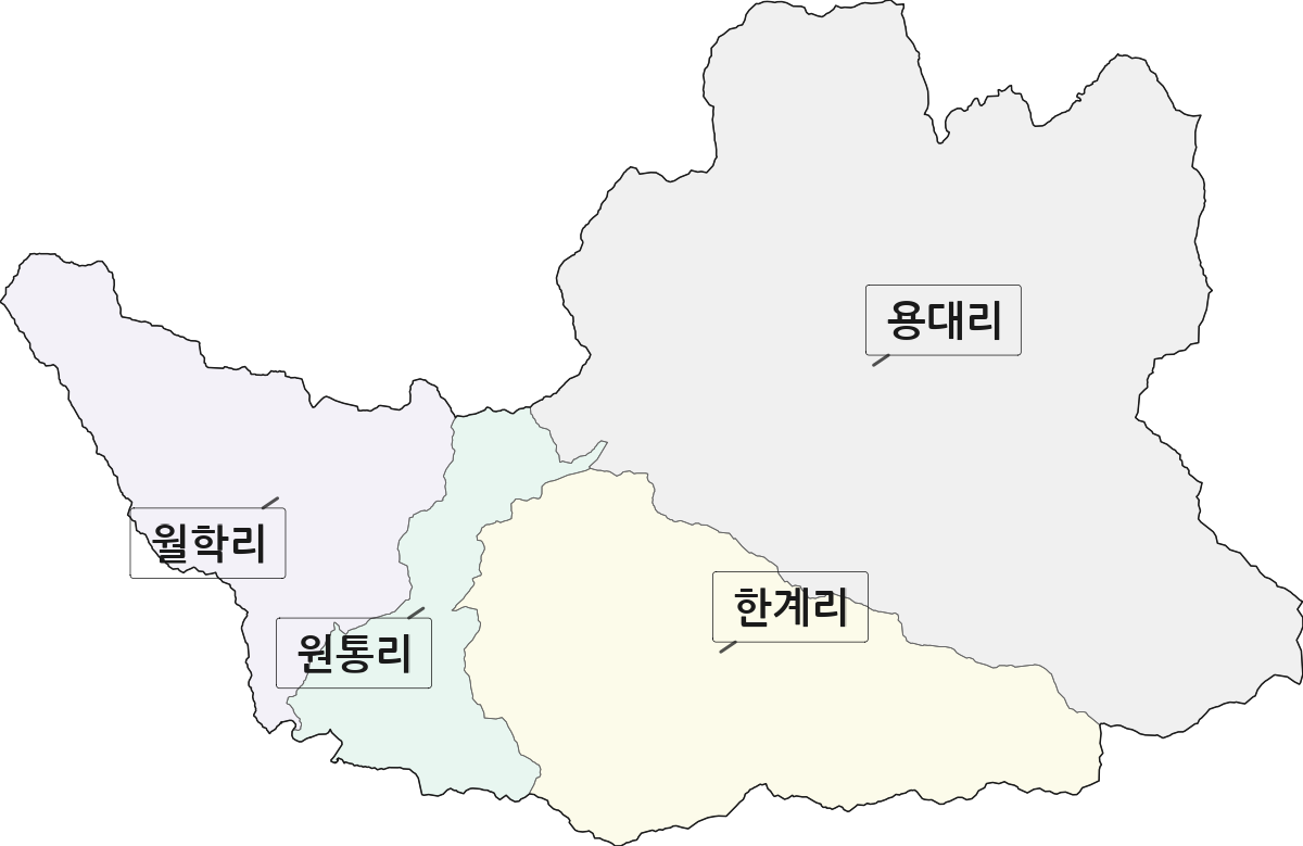 강원특별자치도 인제군 북면 법정동 리 구분 행정구역 경계 지도