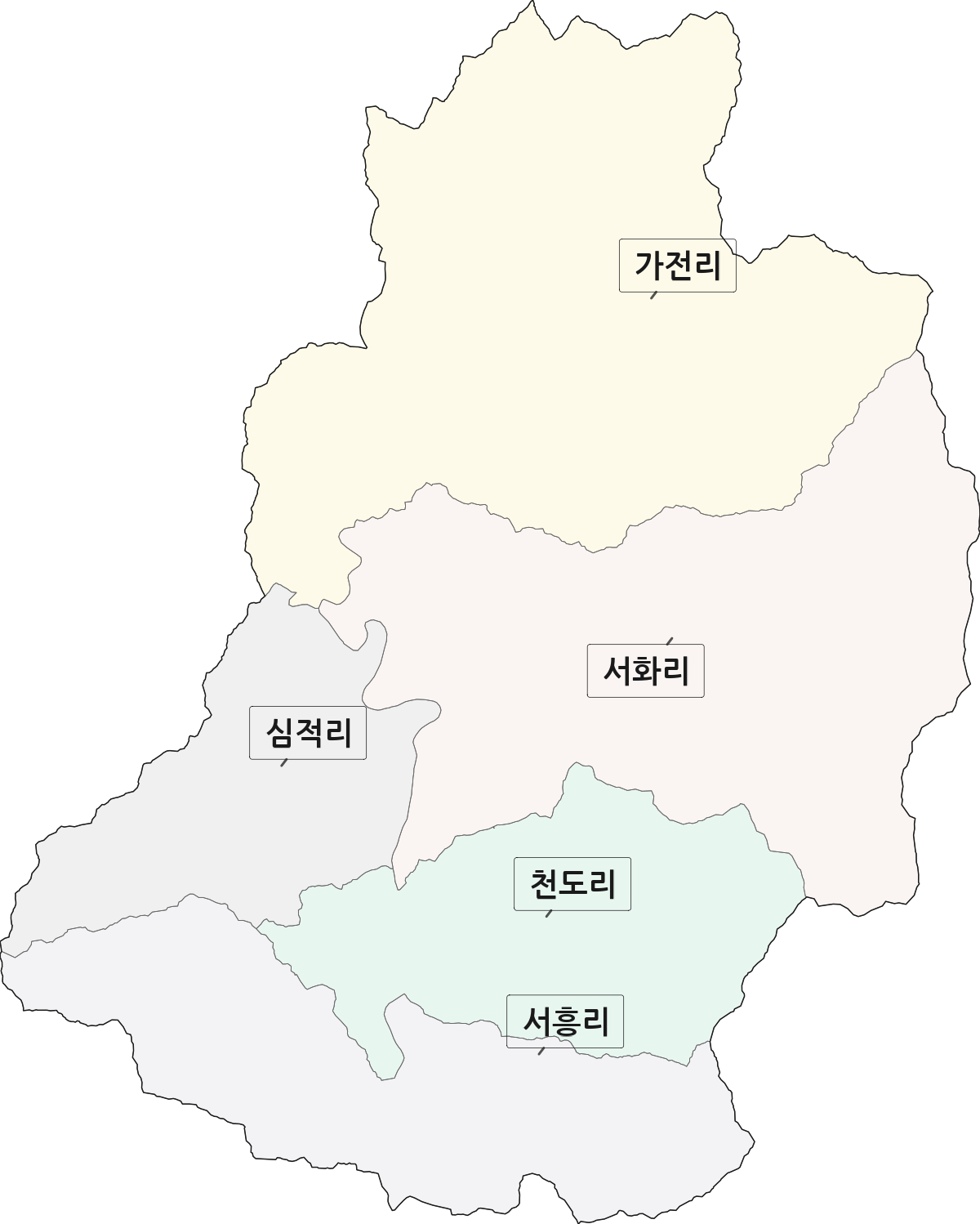 강원특별자치도 인제군 서화면 법정동 리 구분 행정구역 경계 지도