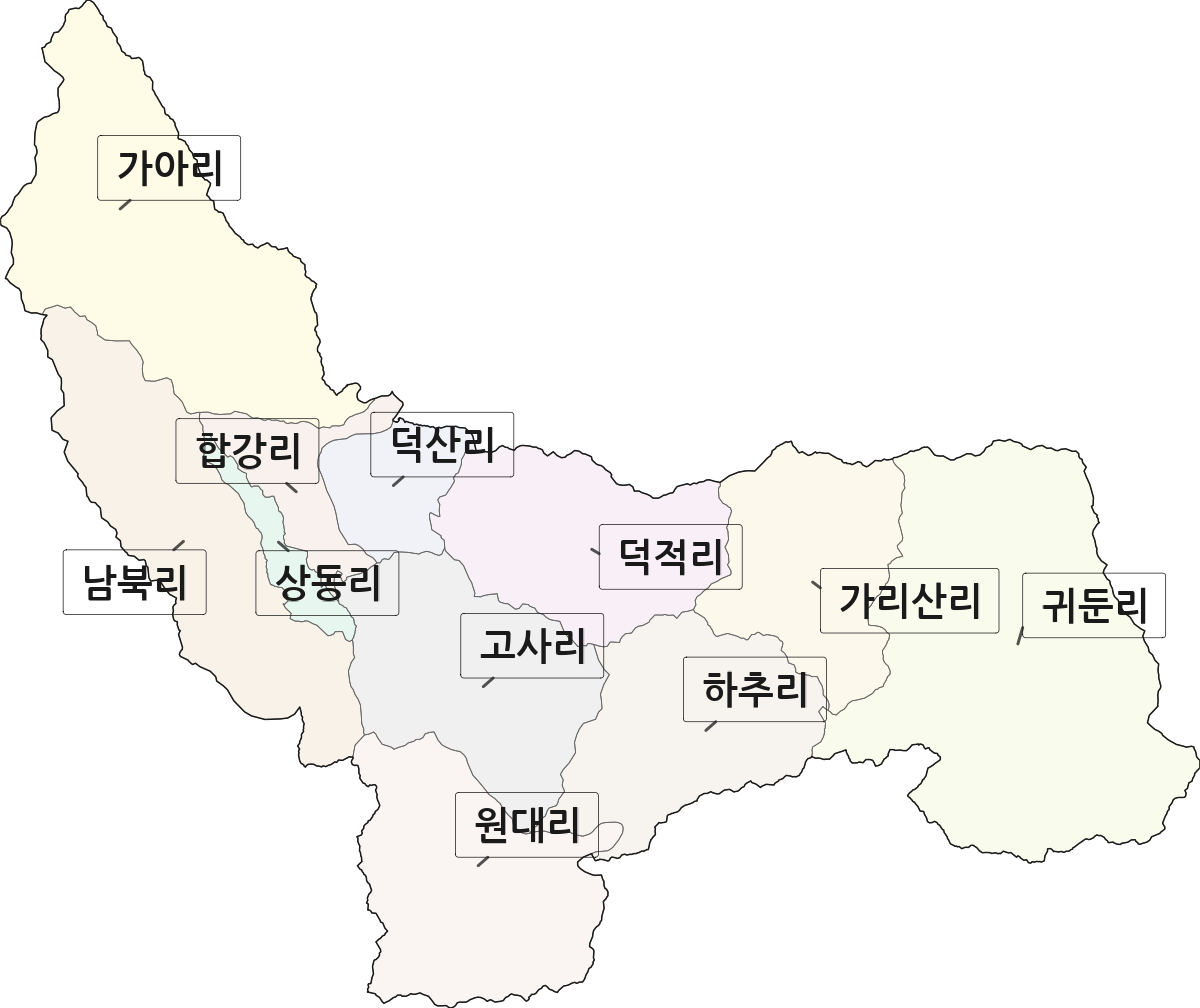 강원특별자치도 인제군 인제읍 법정동 리 구분 행정구역 경계 지도