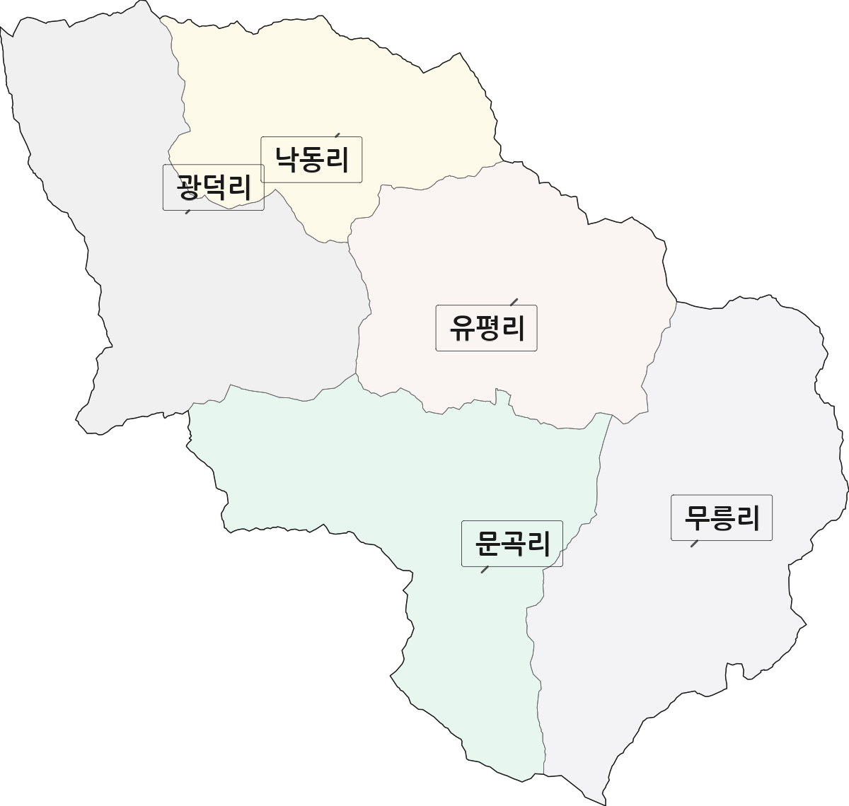 강원특별자치도 정선군 남면 법정동 리 구분 행정구역 경계 지도