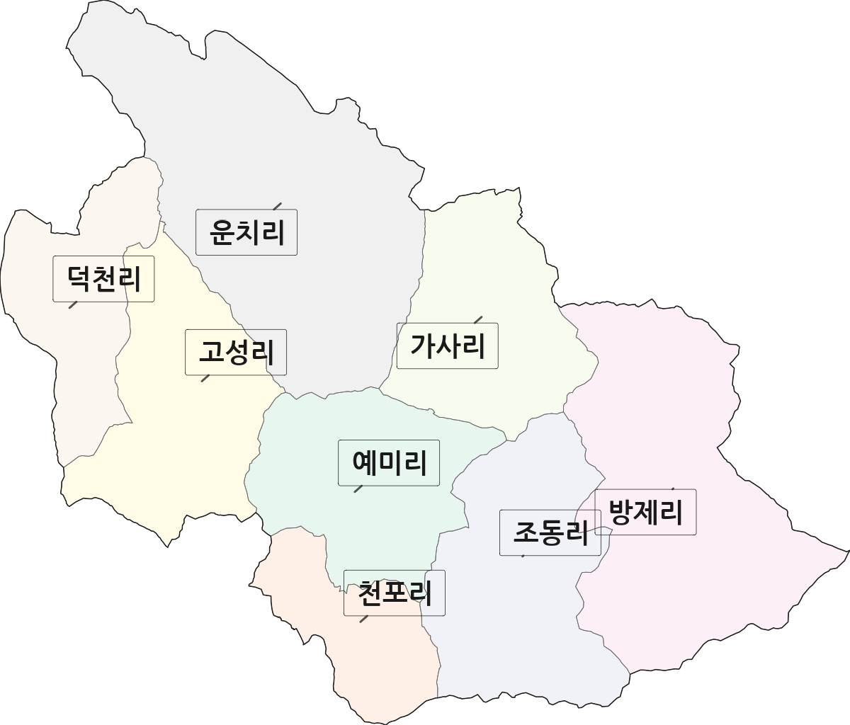 강원특별자치도 정선군 신동읍 법정동 리 구분 행정구역 경계 지도