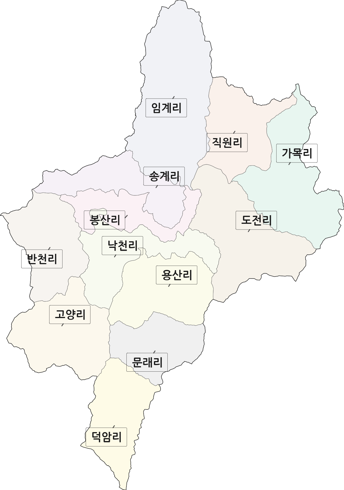 강원특별자치도 정선군 임계면 법정동 리 구분 행정구역 경계 지도
