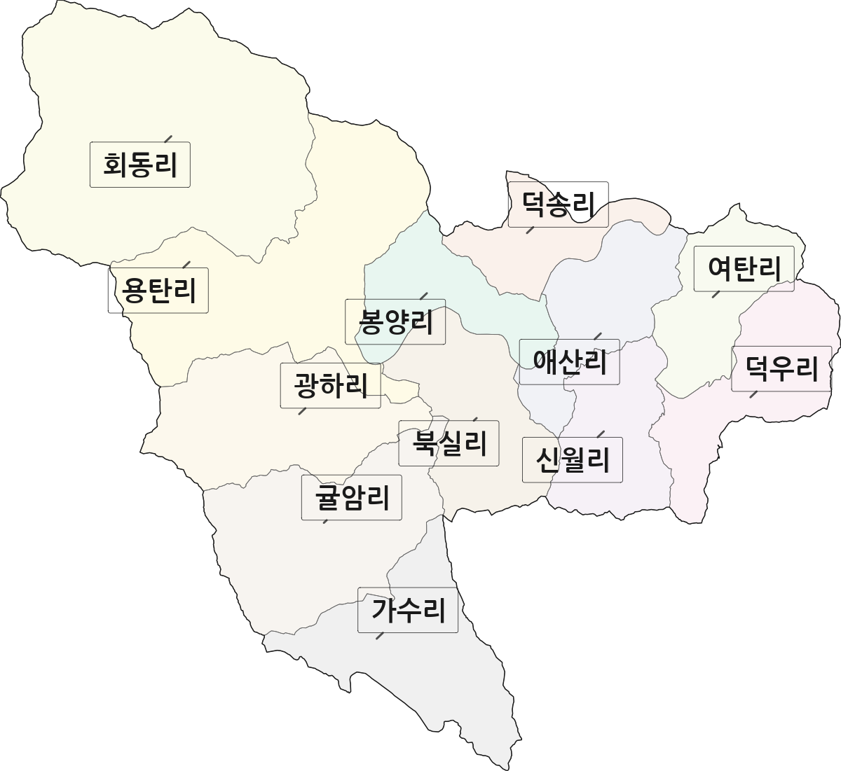 강원특별자치도 정선군 정선읍 법정동 리 구분 행정구역 경계 지도