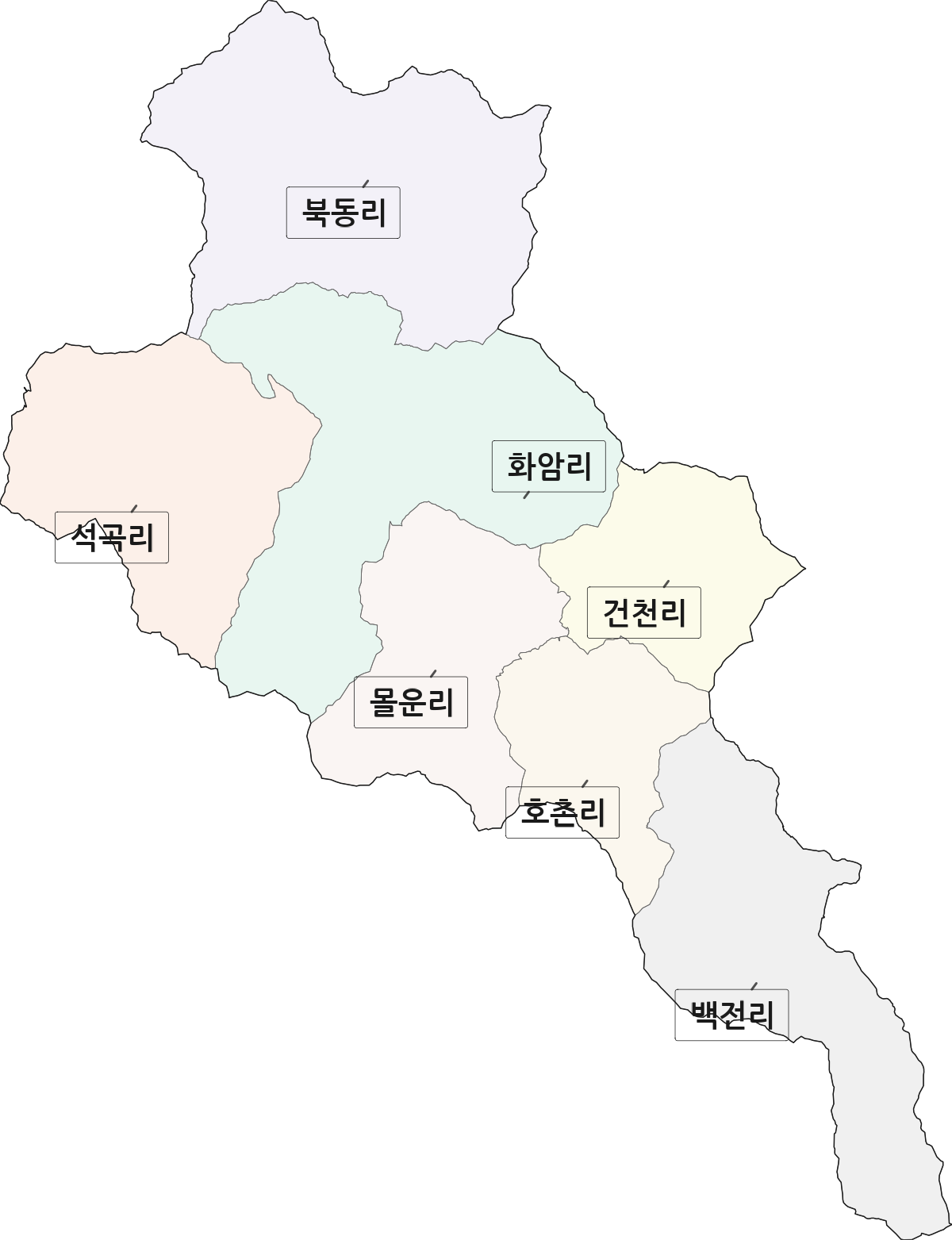 강원특별자치도 정선군 화암면 법정동 리 구분 행정구역 경계 지도