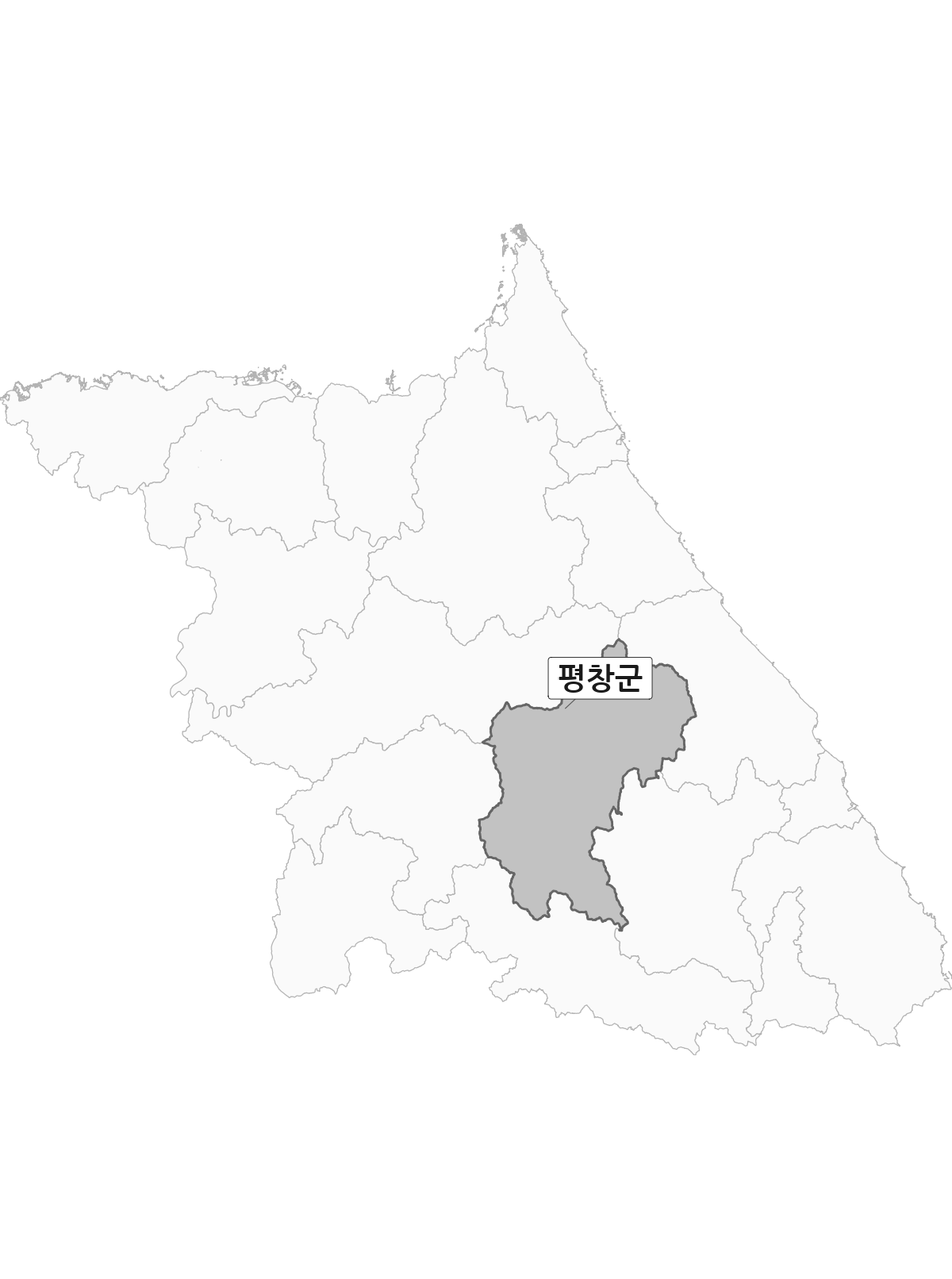 강원특별자치도 범위 내 평창군 행정구역 경계 지도