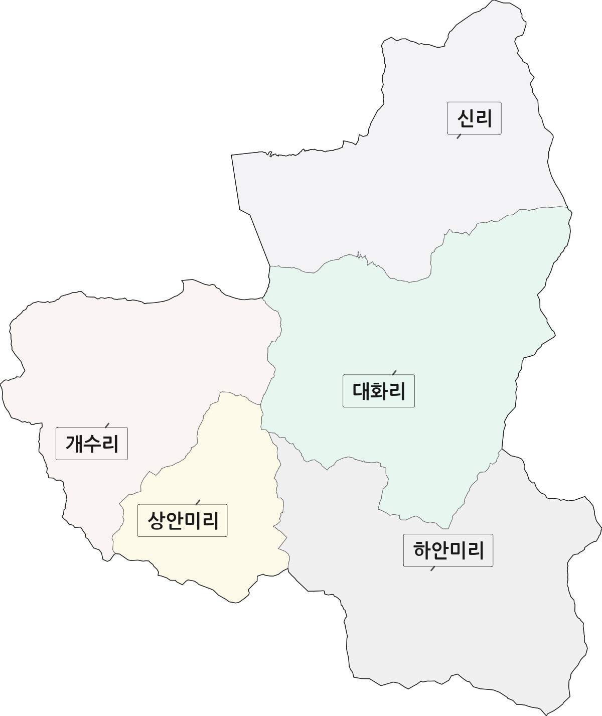 강원특별자치도 평창군 대화면 법정동 리 구분 행정구역 경계 지도