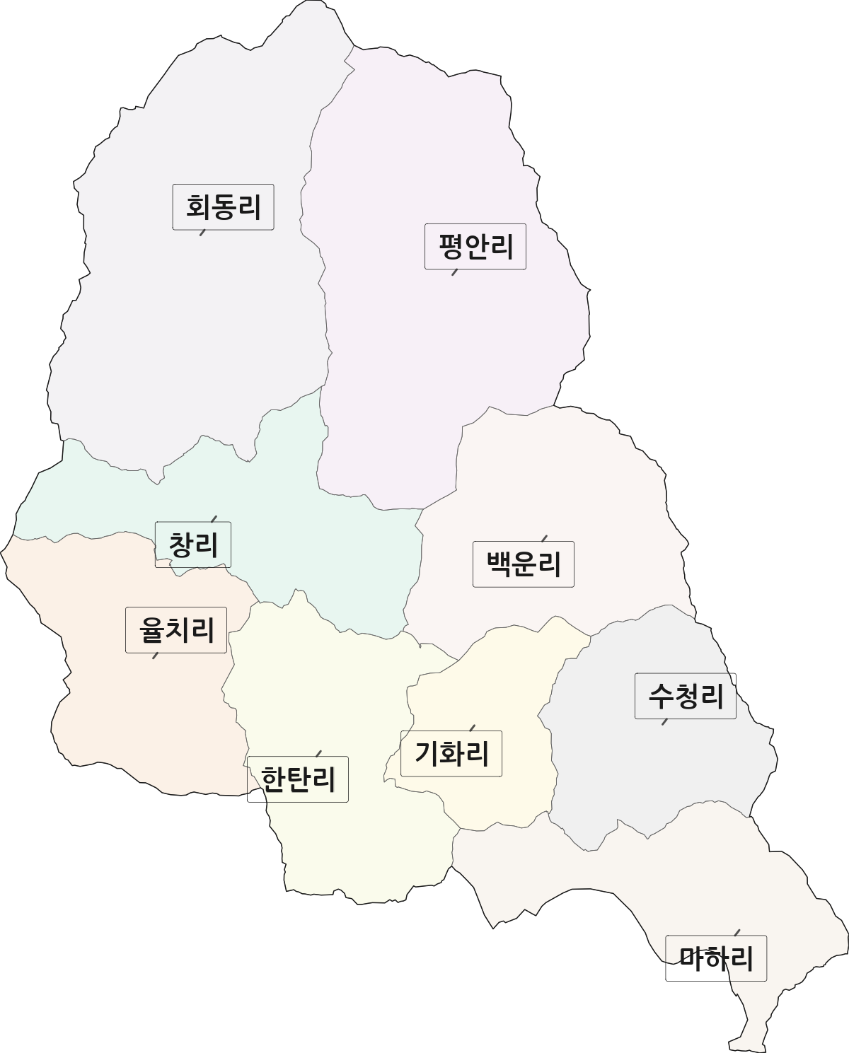 강원특별자치도 평창군 미탄면 법정동 리 구분 행정구역 경계 지도