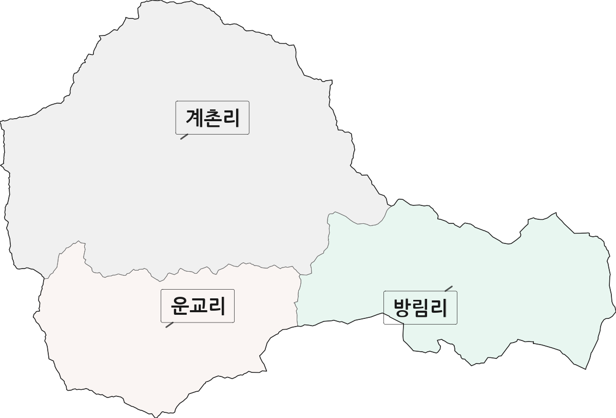 강원특별자치도 평창군 방림면 법정동 리 구분 행정구역 경계 지도