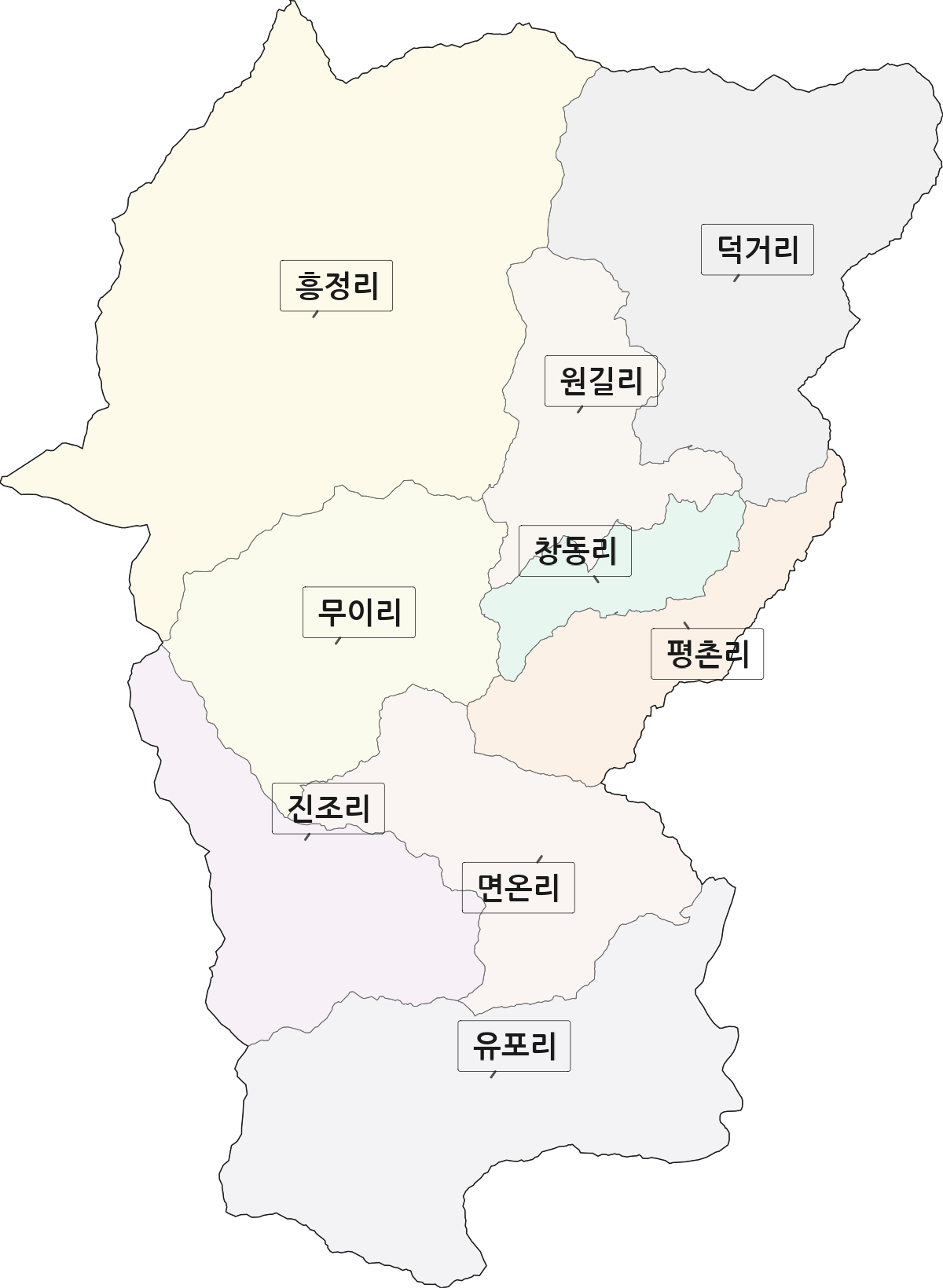 강원특별자치도 평창군 봉평면 법정동 리 구분 행정구역 경계 지도
