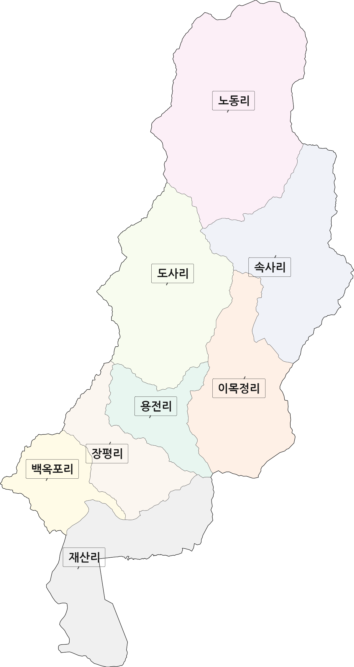 강원특별자치도 평창군 용평면 법정동 리 구분 행정구역 경계 지도