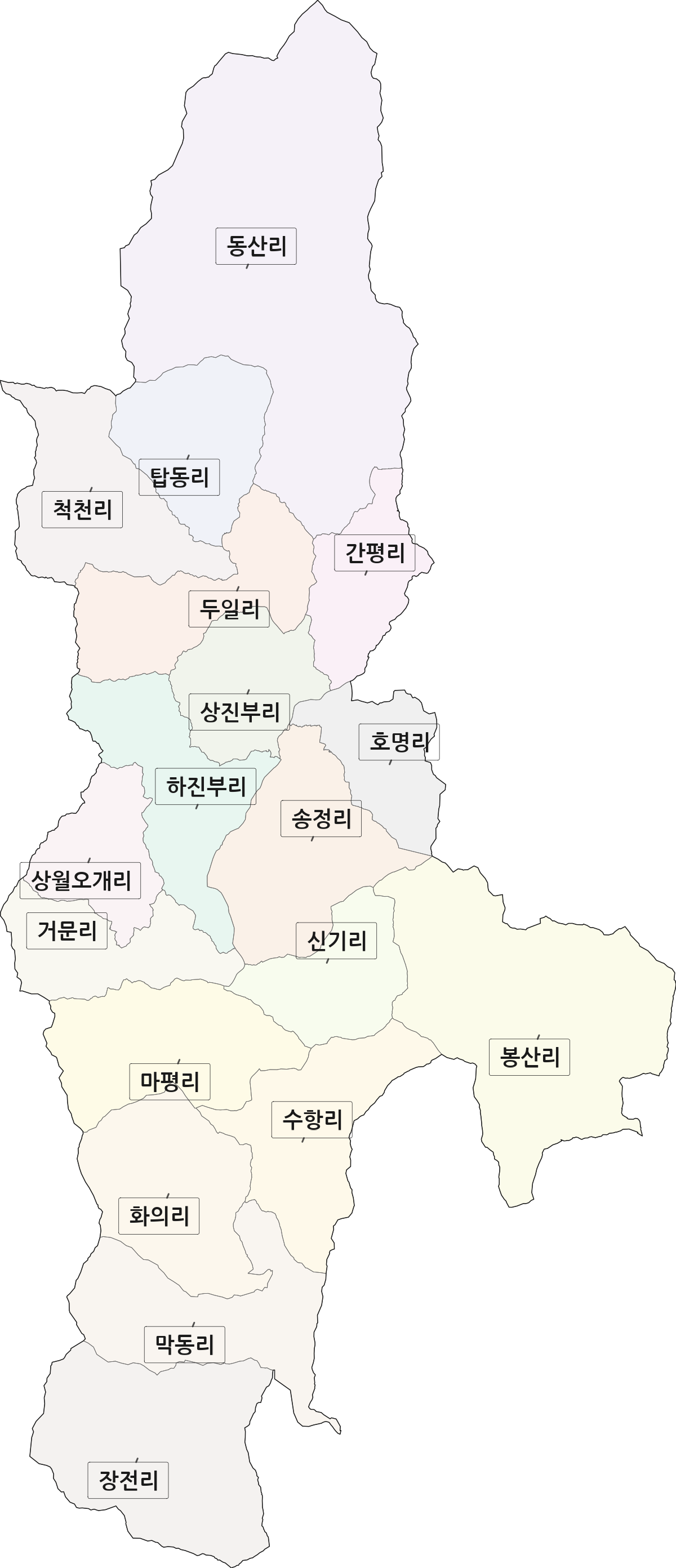 강원특별자치도 평창군 진부면 법정동 리 구분 행정구역 경계 지도