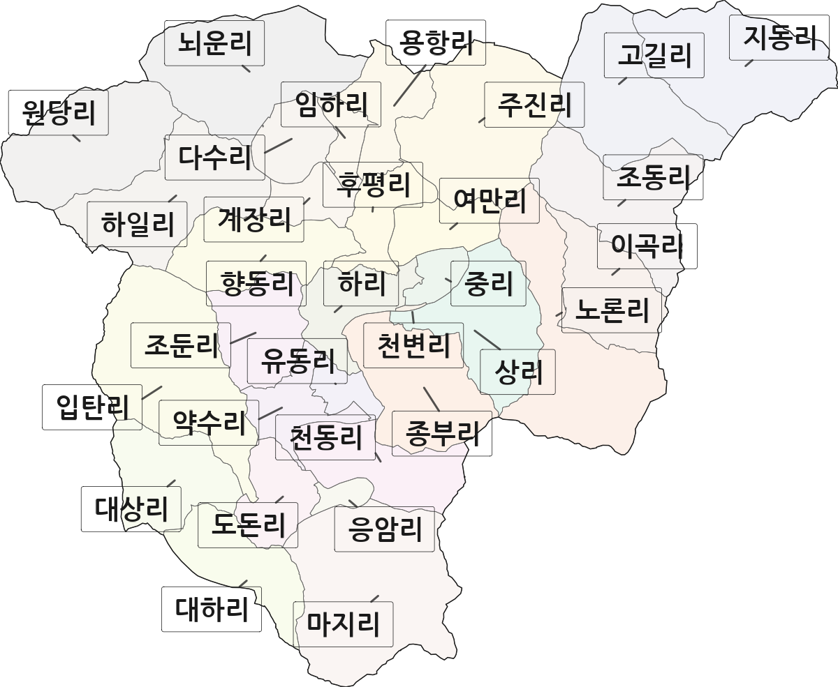 강원특별자치도 평창군 평창읍 법정동 리 구분 행정구역 경계 지도