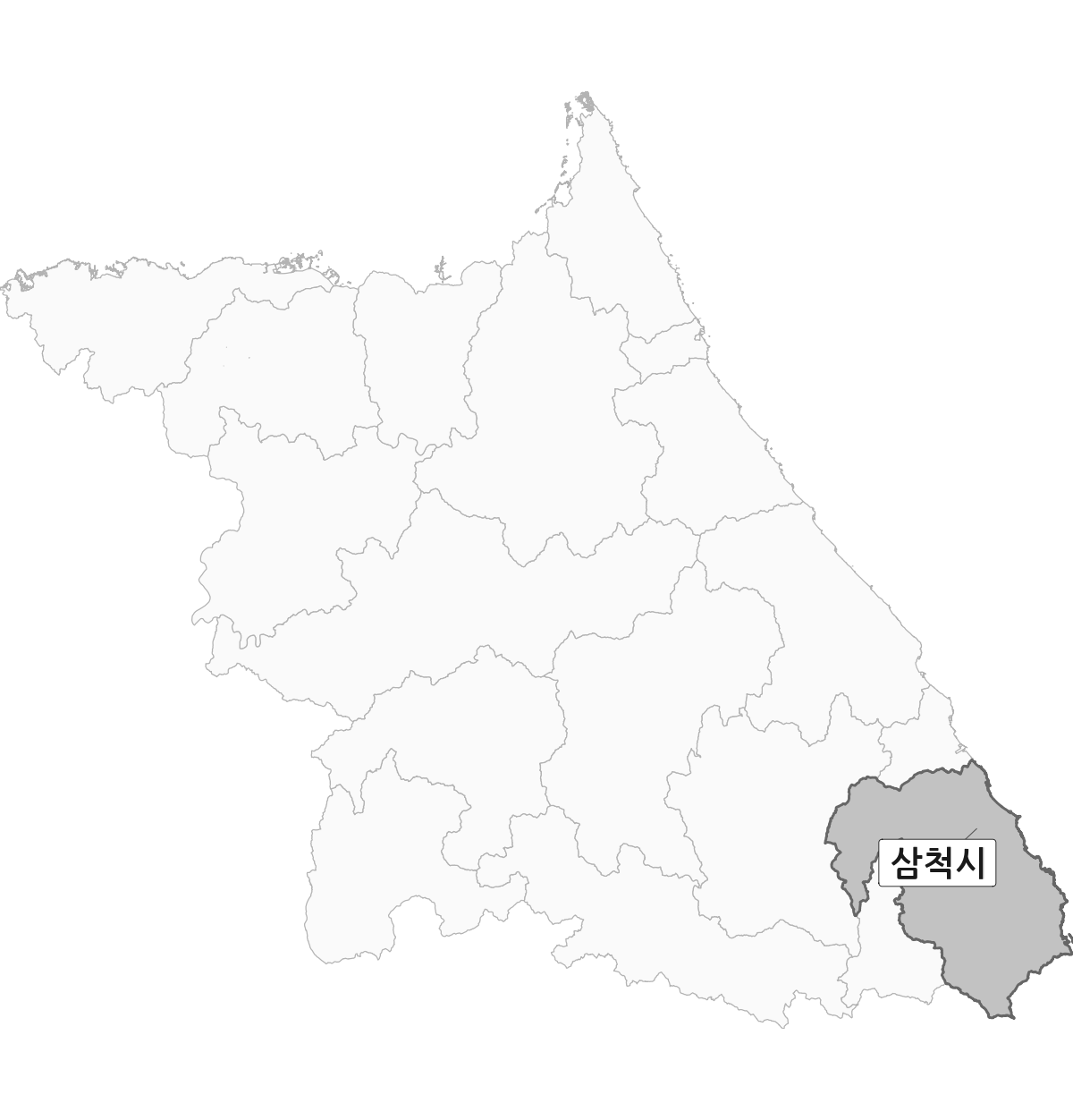 강원특별자치도 범위 내 삼척시 행정구역 경계 지도
