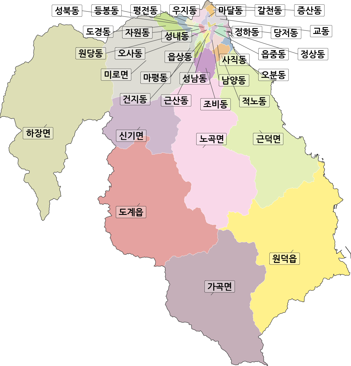 강원특별자치도 삼척시 법정동 행정구역 경계 지도
