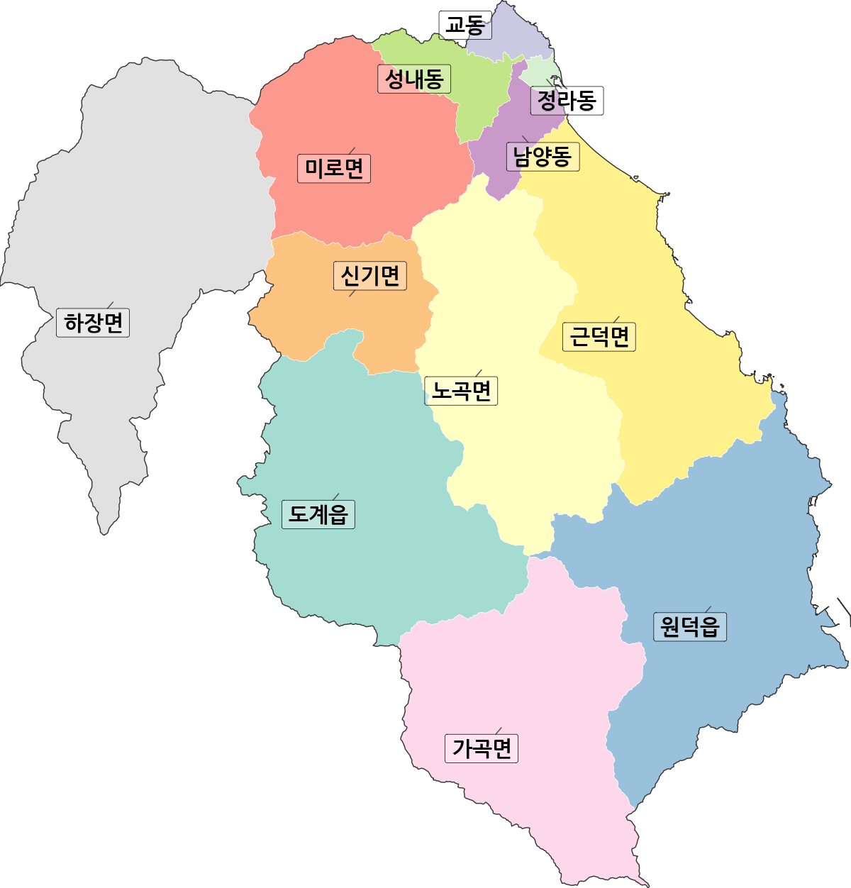 강원특별자치도 삼척시 행정동 행정구역 경계 지도