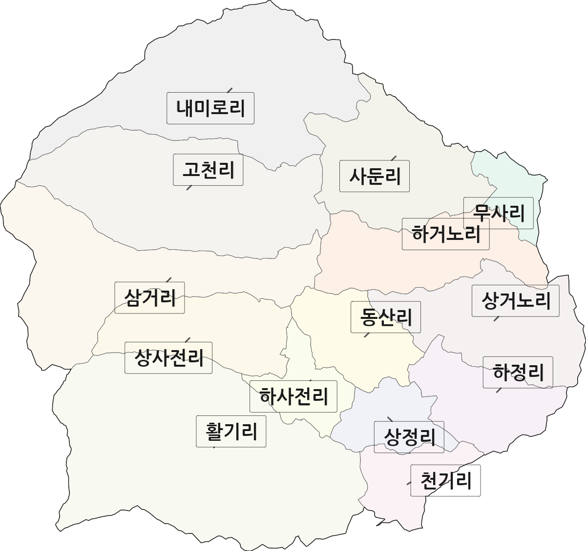 강원특별자치도 삼척시 미로면 법정동 리 구분 행정구역 경계 지도