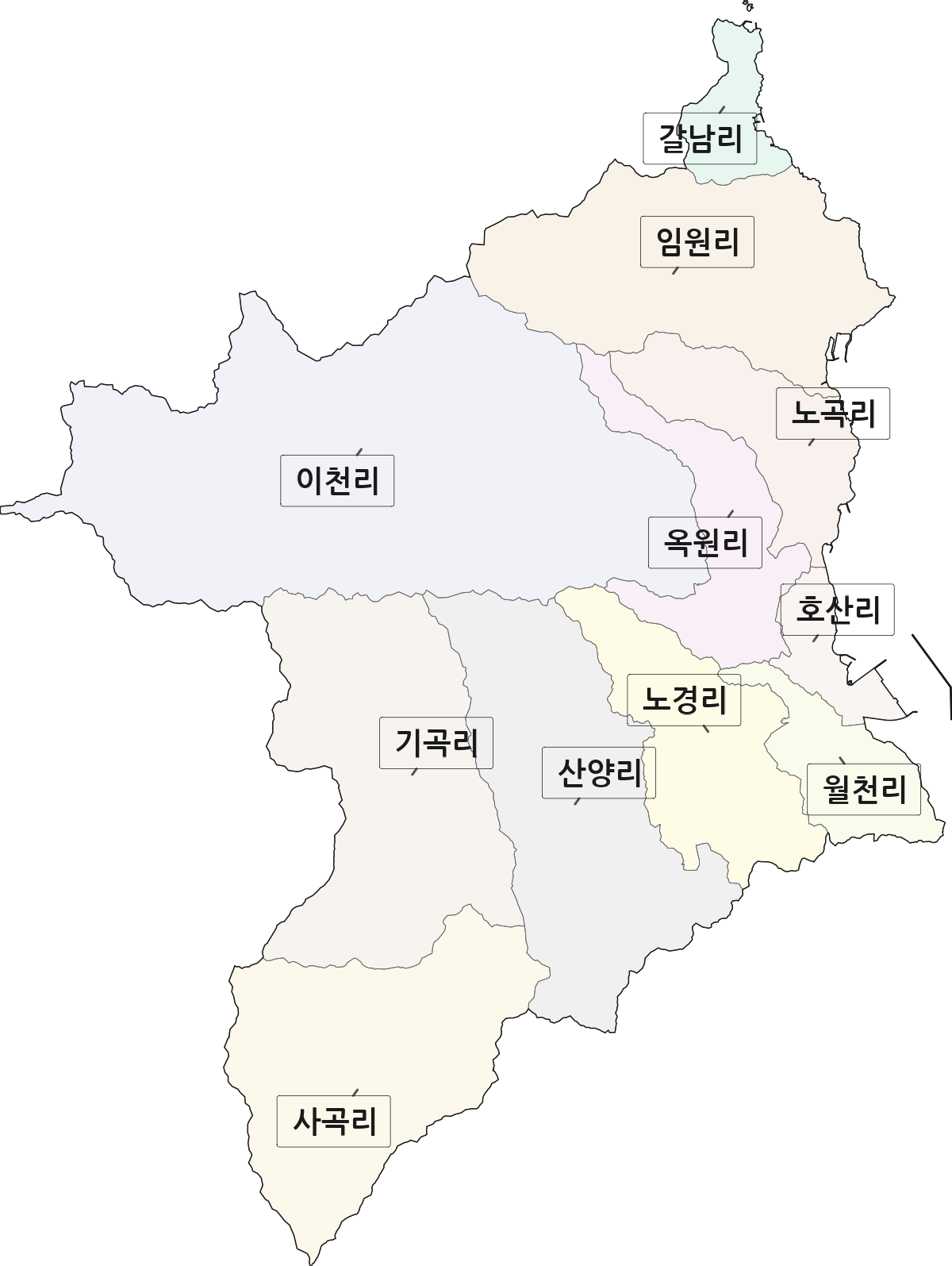 강원특별자치도 삼척시 원덕읍 법정동 리 구분 행정구역 경계 지도