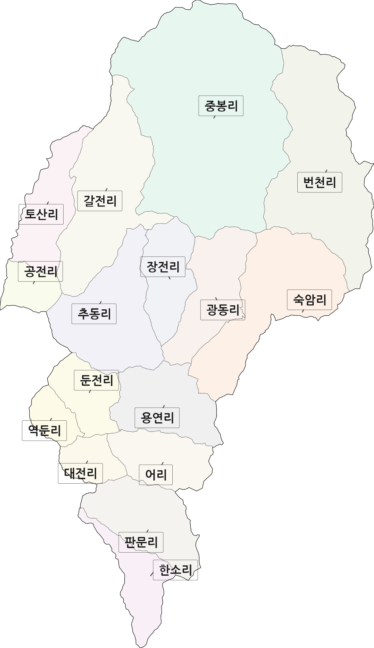 강원특별자치도 삼척시 하장면 법정동 리 구분 행정구역 경계 지도