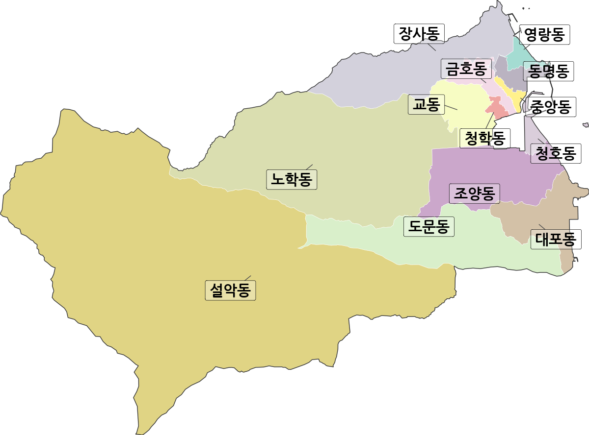 강원특별자치도 속초시 법정동 행정구역 경계 지도
