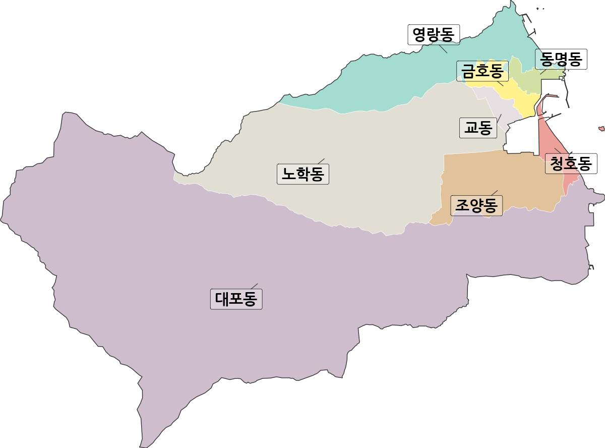 강원특별자치도 속초시 행정동 행정구역 경계 지도