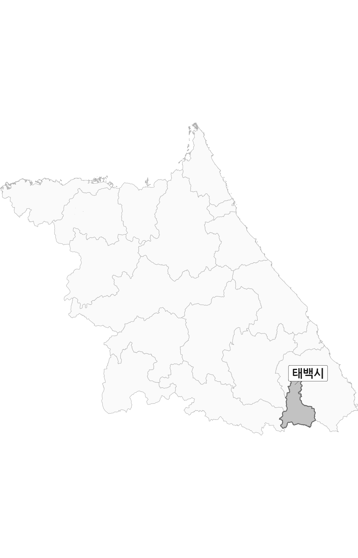 강원특별자치도 범위 내 태백시 행정구역 경계 지도