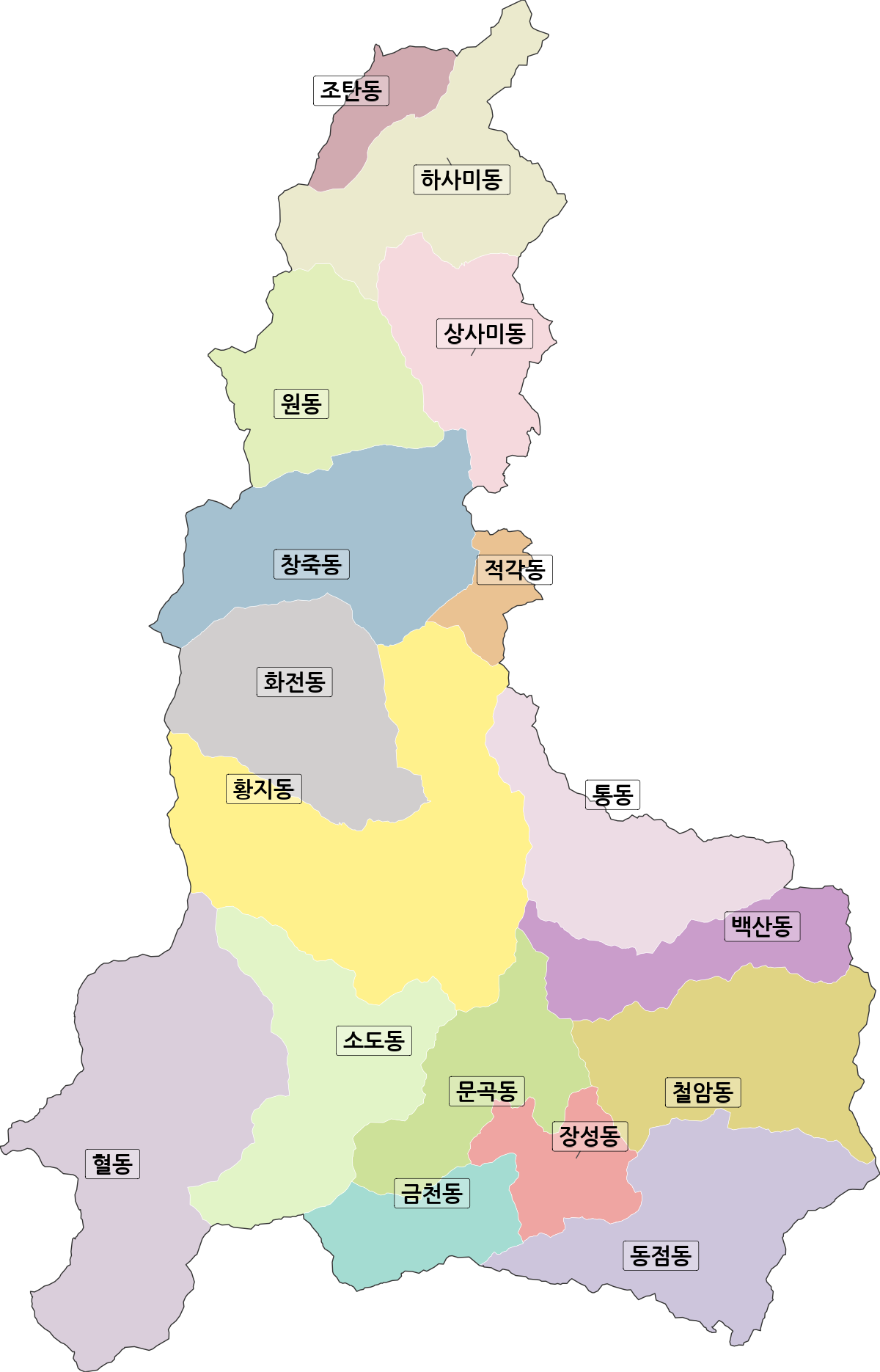 강원특별자치도 태백시 법정동 행정구역 경계 지도