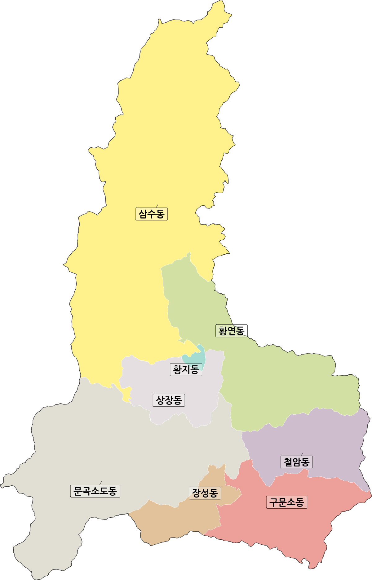 강원특별자치도 태백시 행정동 행정구역 경계 지도