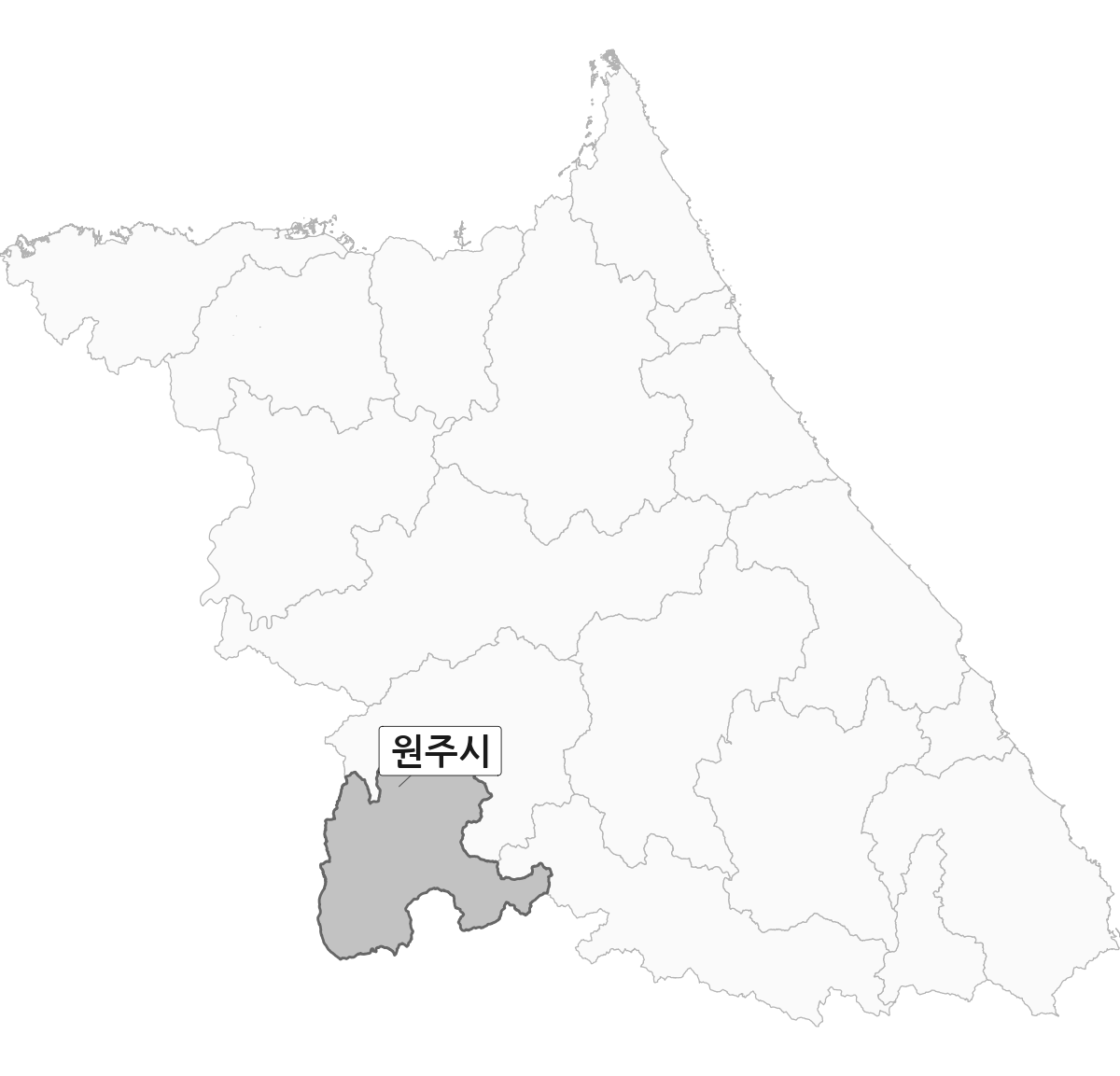 강원특별자치도 범위 내 원주시 행정구역 경계 지도