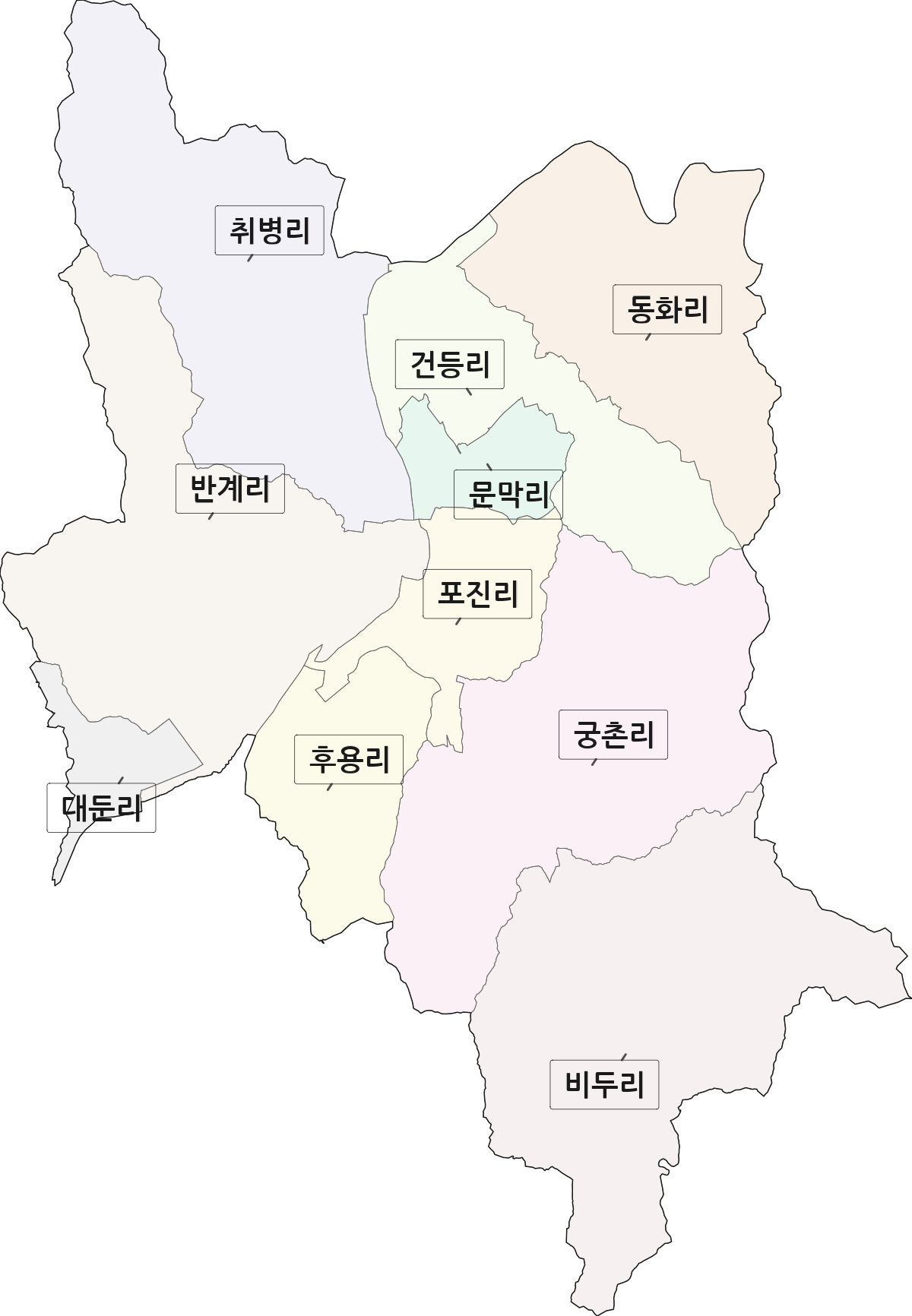 강원특별자치도 원주시 문막읍 법정동 리 구분 행정구역 경계 지도