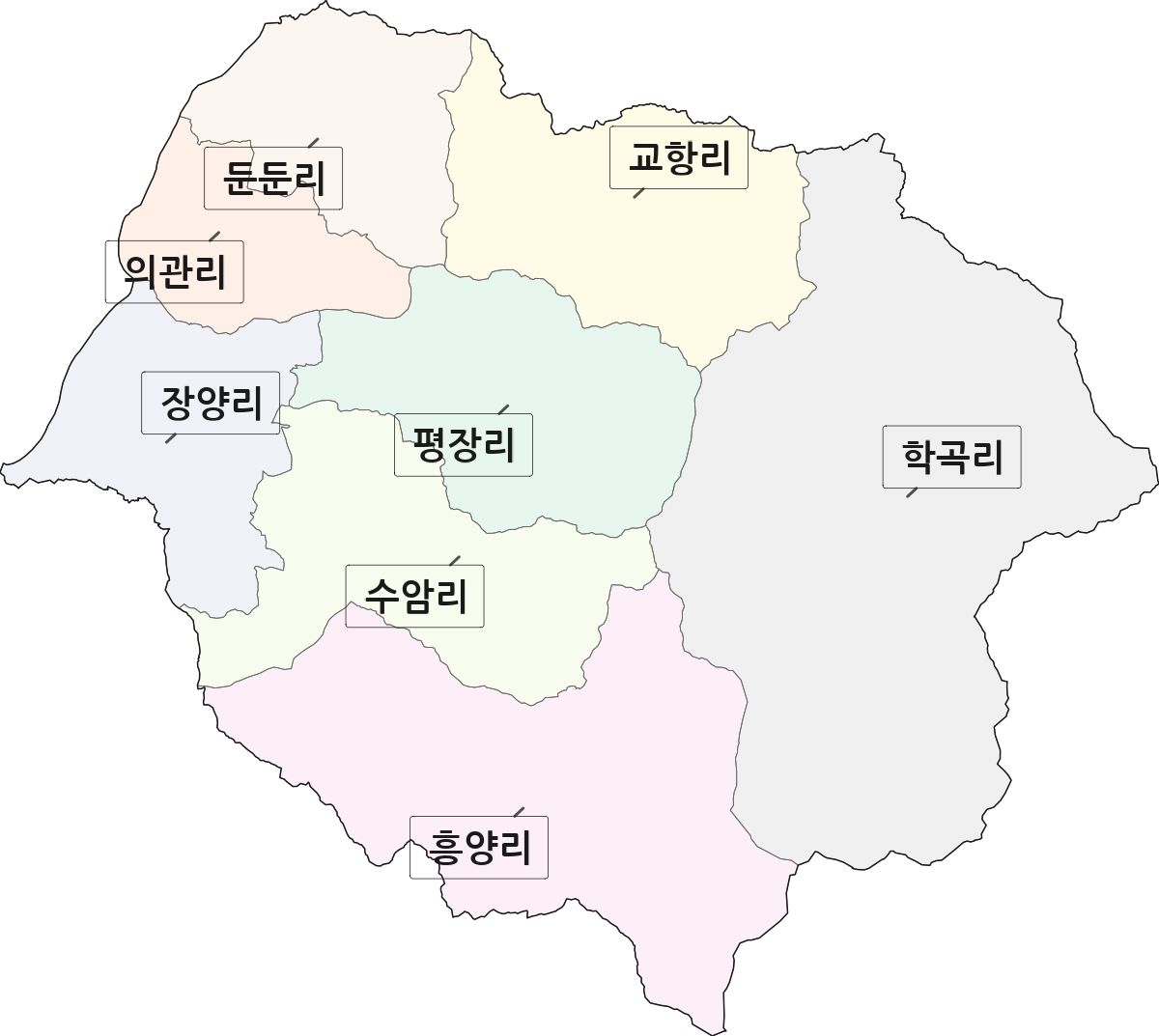 강원특별자치도 원주시 소초면 법정동 리 구분 행정구역 경계 지도