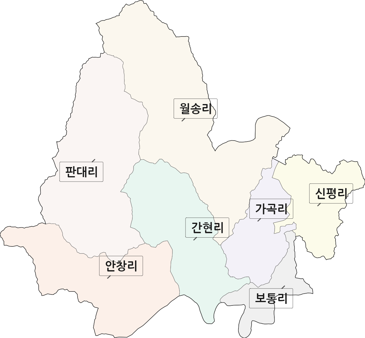 강원특별자치도 원주시 지정면 법정동 리 구분 행정구역 경계 지도