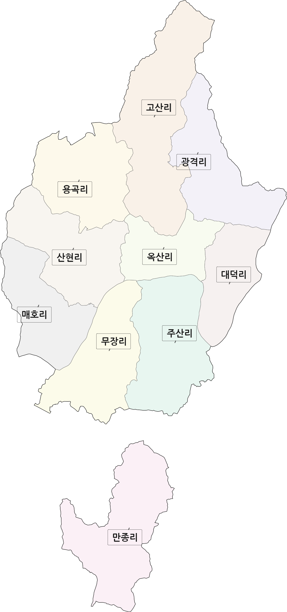 강원특별자치도 원주시 호저면 법정동 리 구분 행정구역 경계 지도