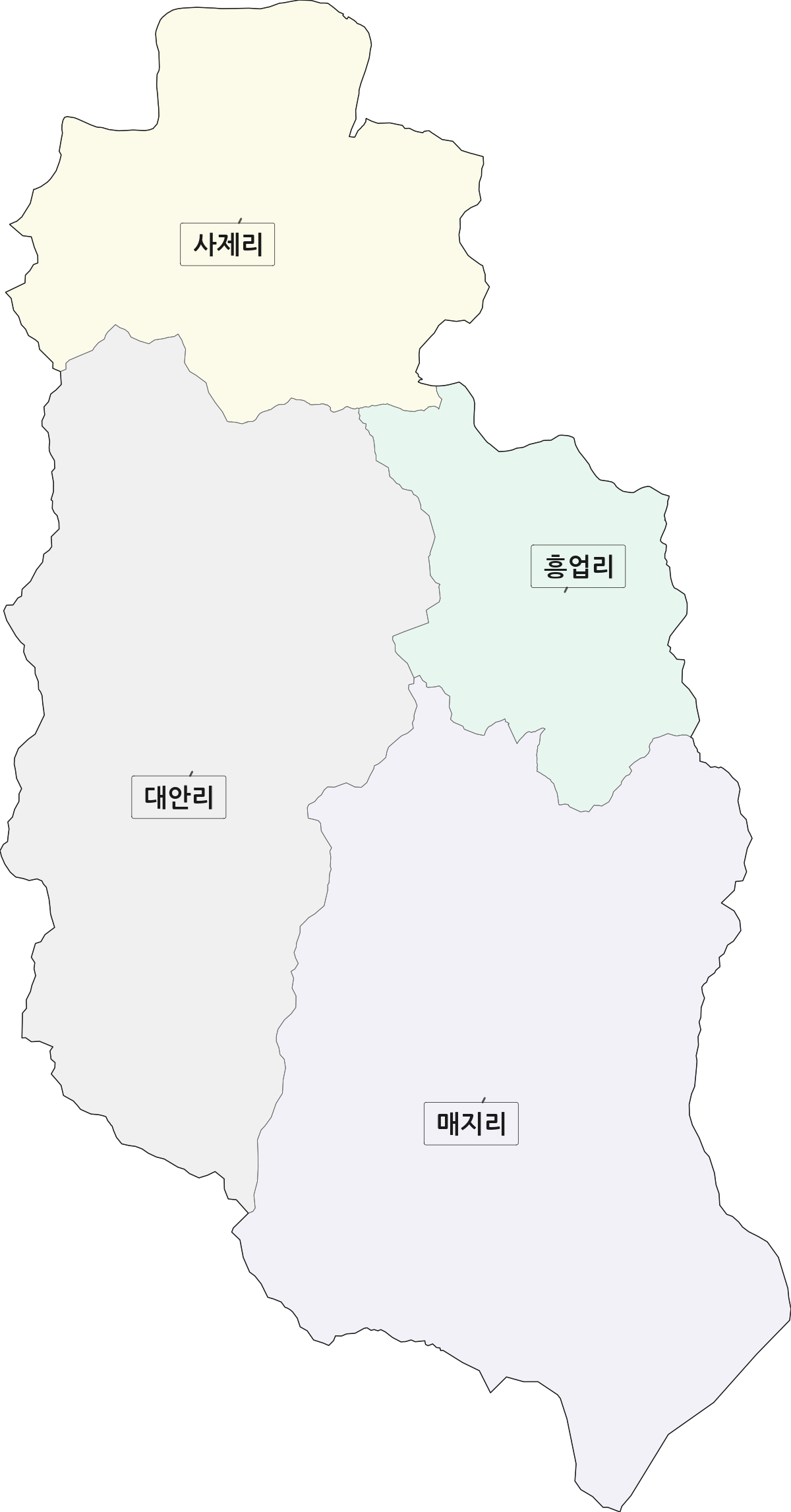 강원특별자치도 원주시 흥업면 법정동 리 구분 행정구역 경계 지도