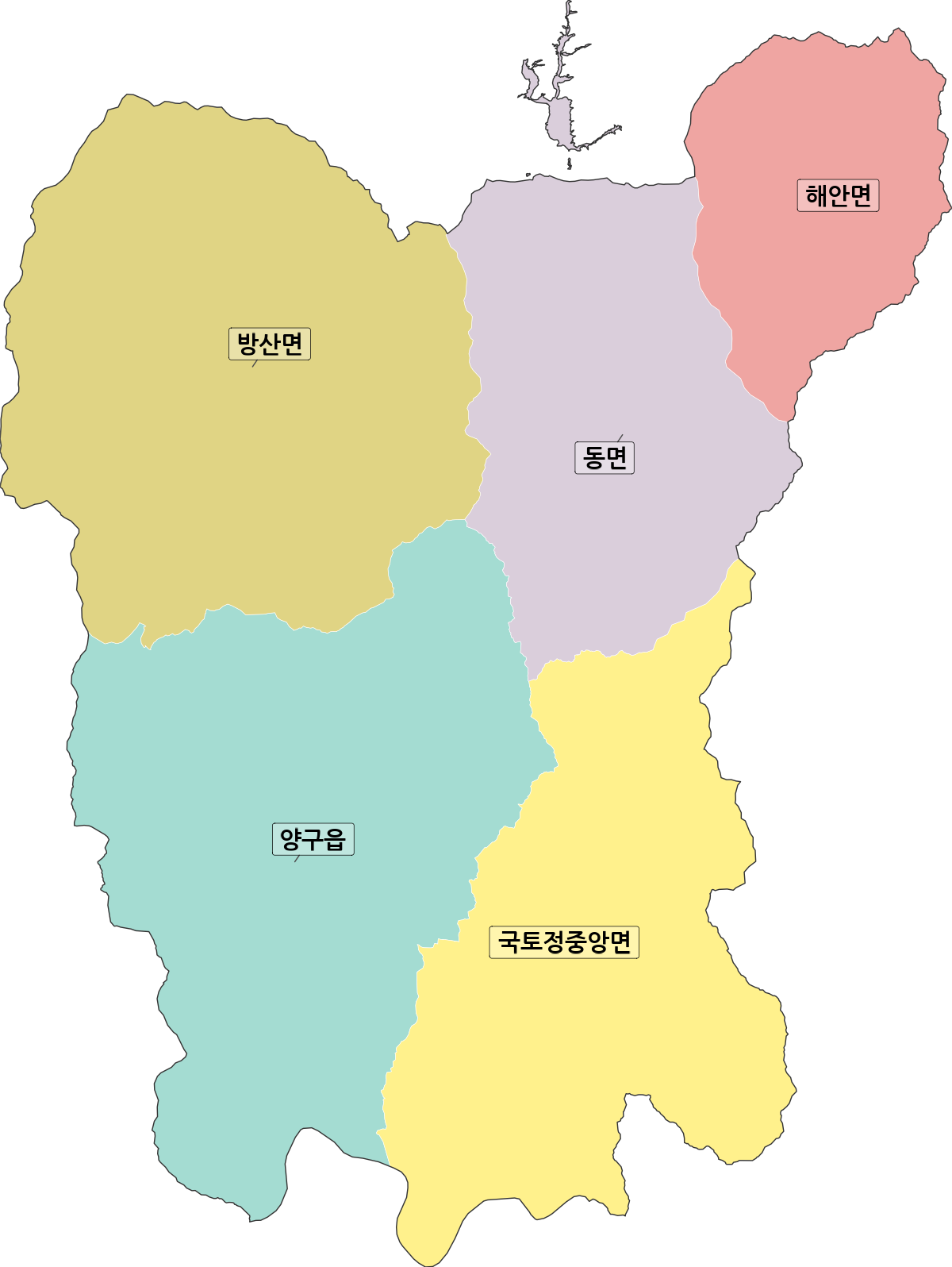 강원특별자치도 양구군 법정동 행정구역 경계 지도